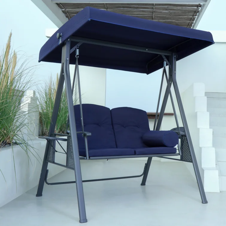 Purple Leaf Porch Swing with Adjustable Tilt Canopy and Cushions and Pillow Included