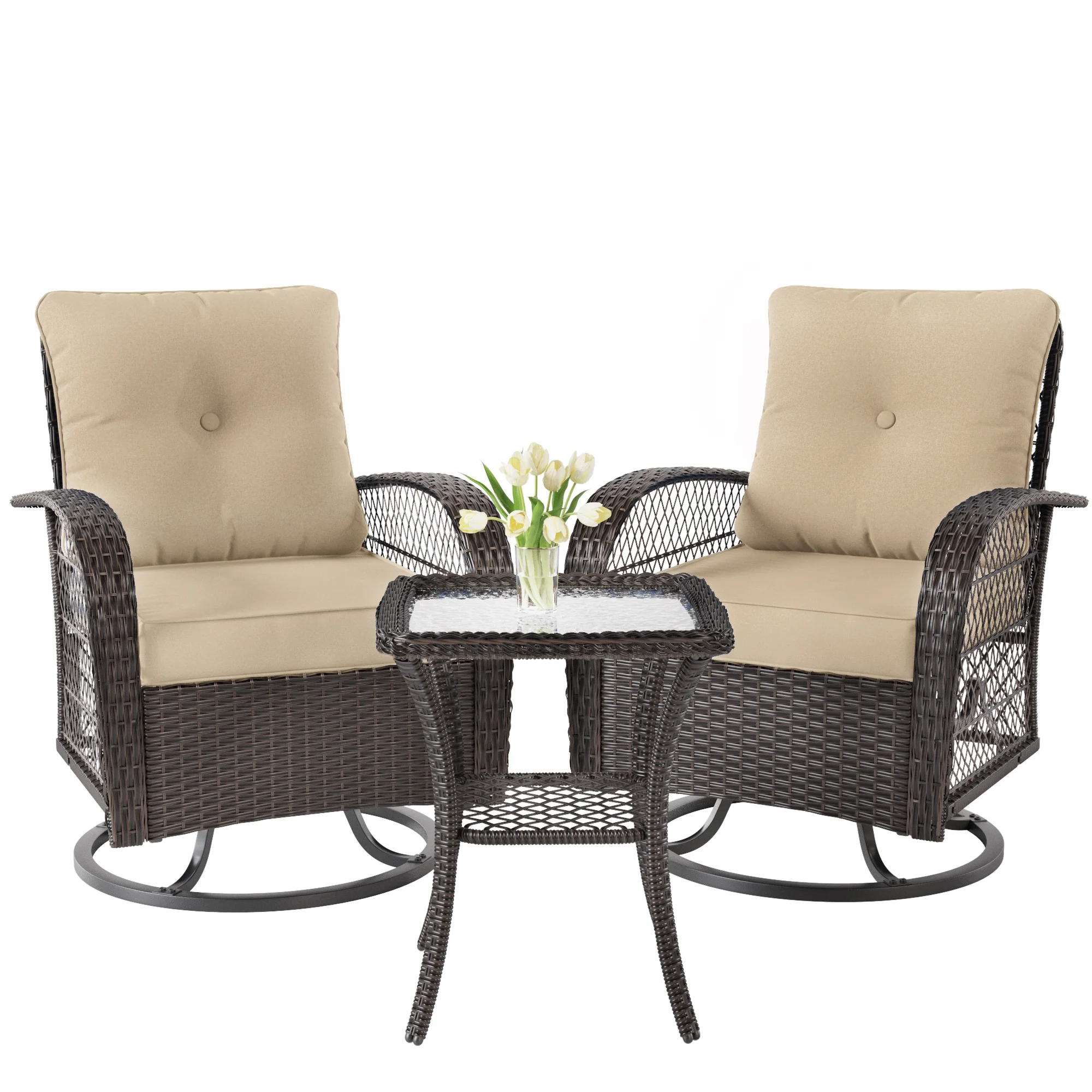 Wicker Rattan Swivel and Gliding Patio Wicker Chairs (Set of 3)