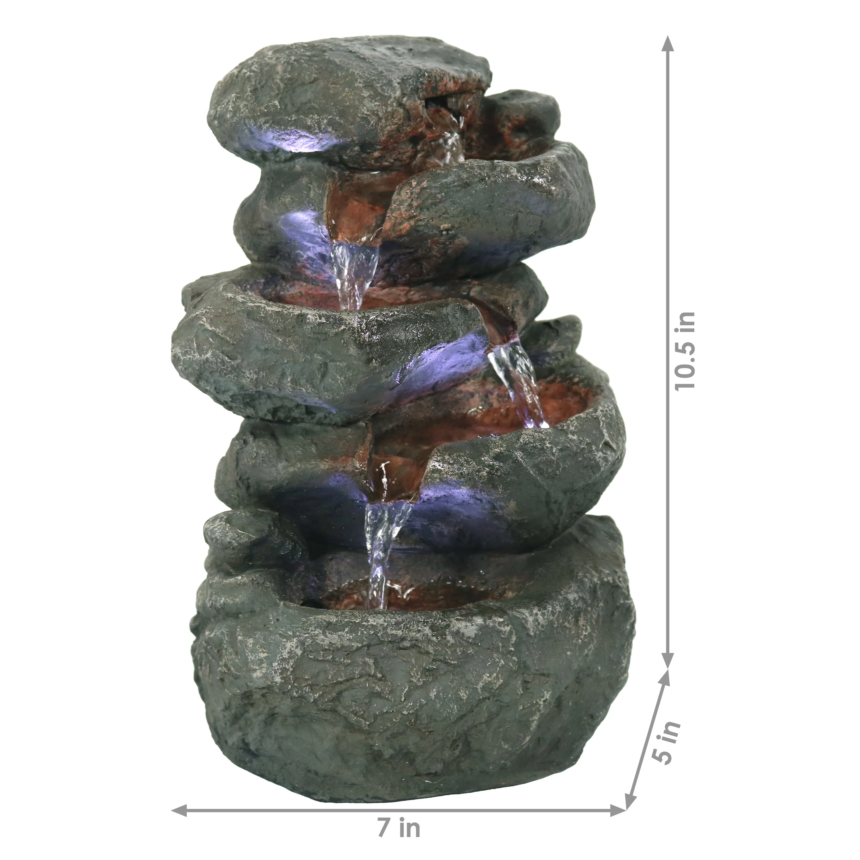 Sunnydaze Stacked Rock Waterfall Fountain with LED Lights - 10