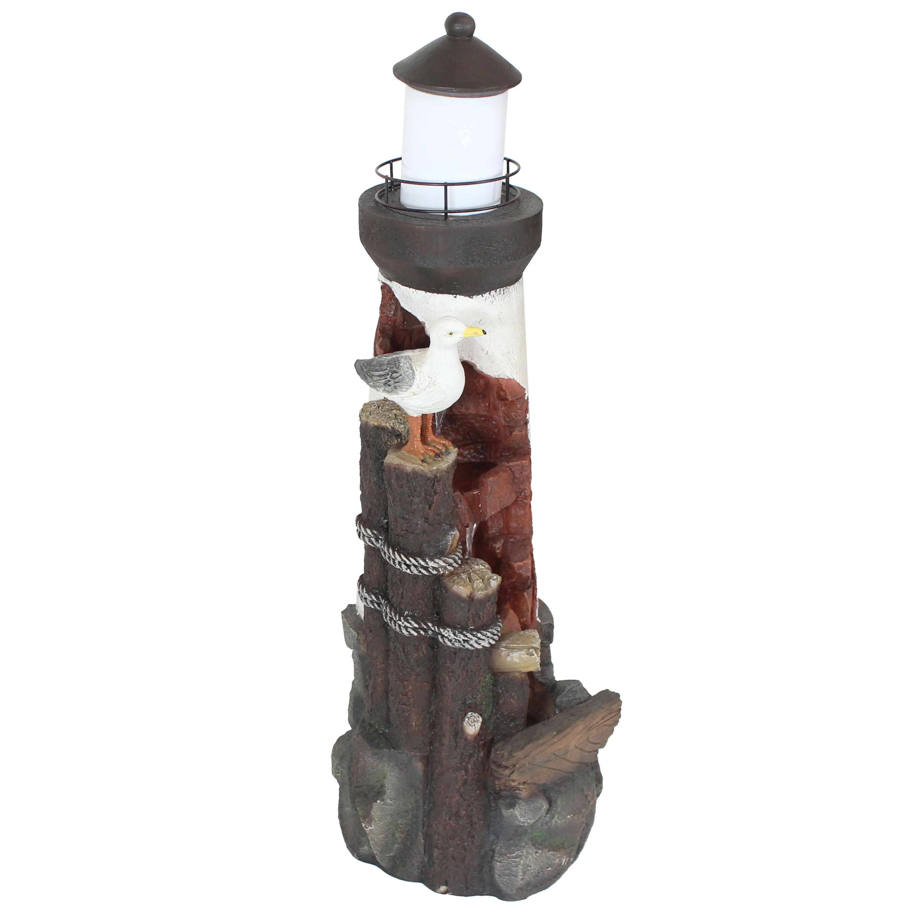 Sunnydaze Gull's Cove Outdoor Lighthouse Fountain with LED Light - 36