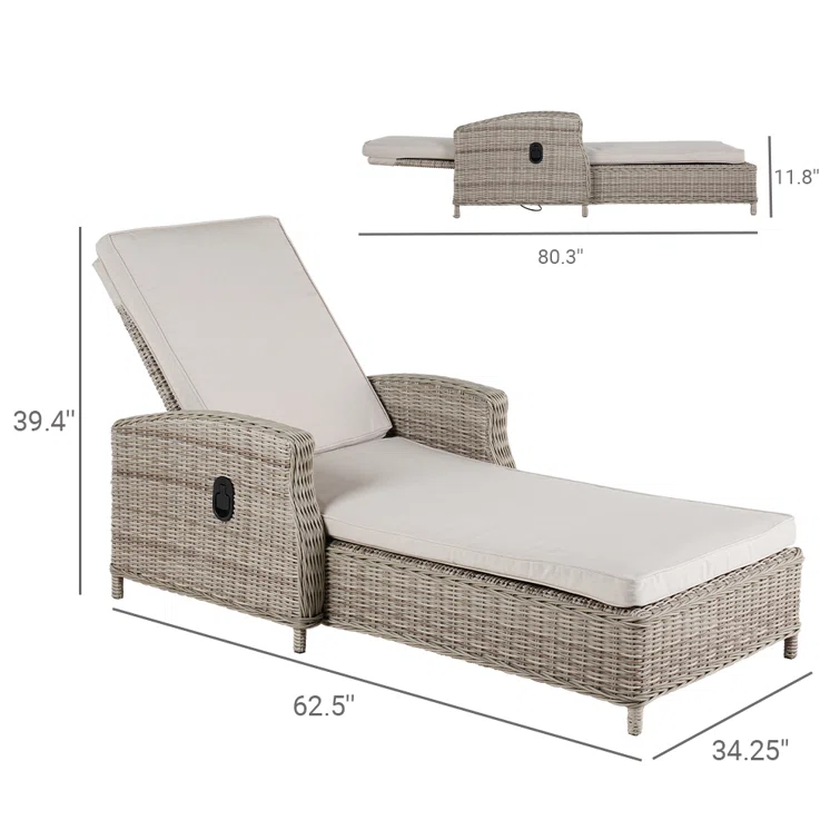 Alyeska Reclining Chaise with Sunbrella Cushions