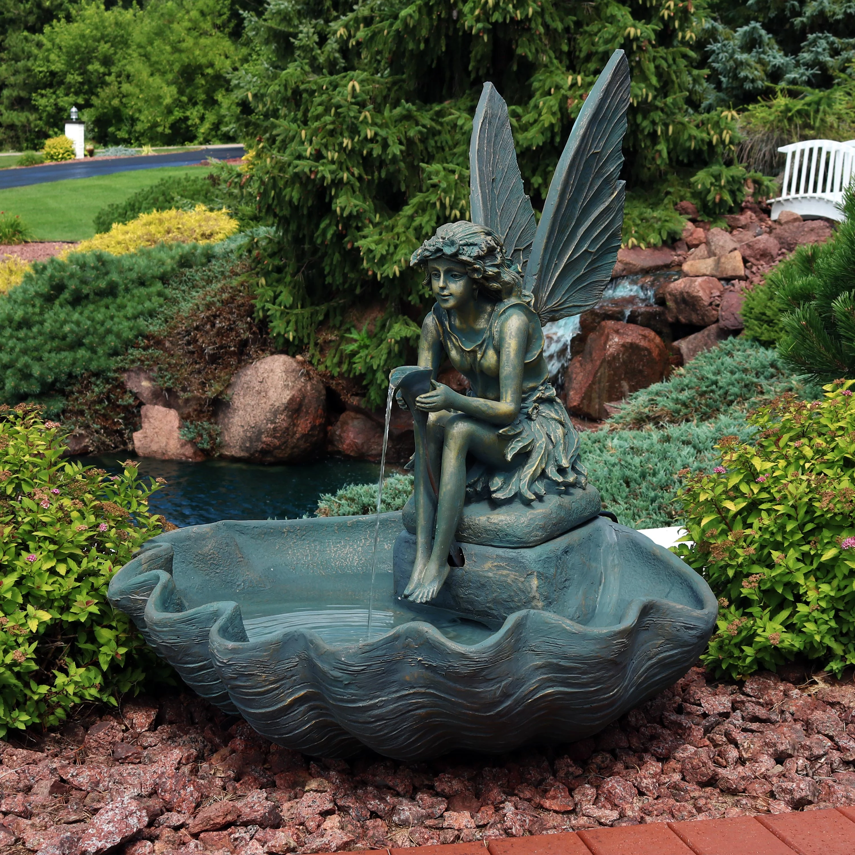Sunnydaze Fairy Shell Outdoor Water Fountain - 30