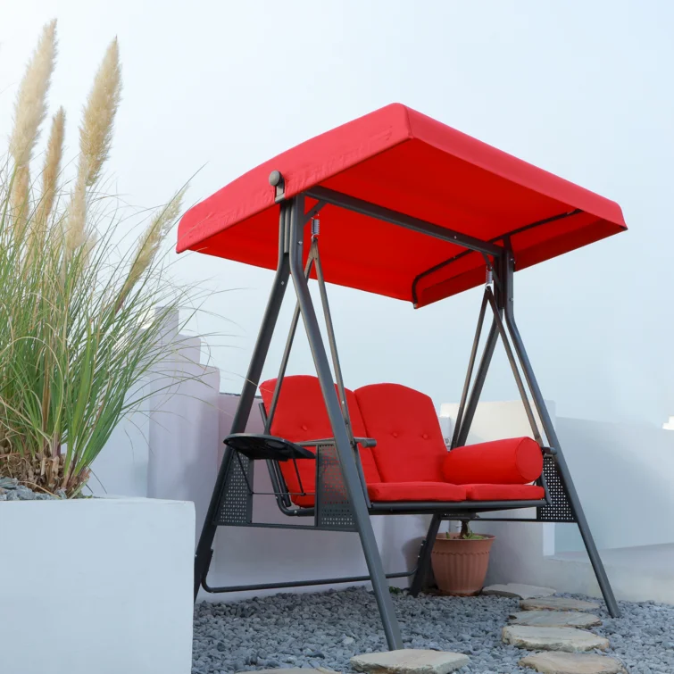 Purple Leaf Porch Swing with Adjustable Tilt Canopy and Cushions and Pillow Included