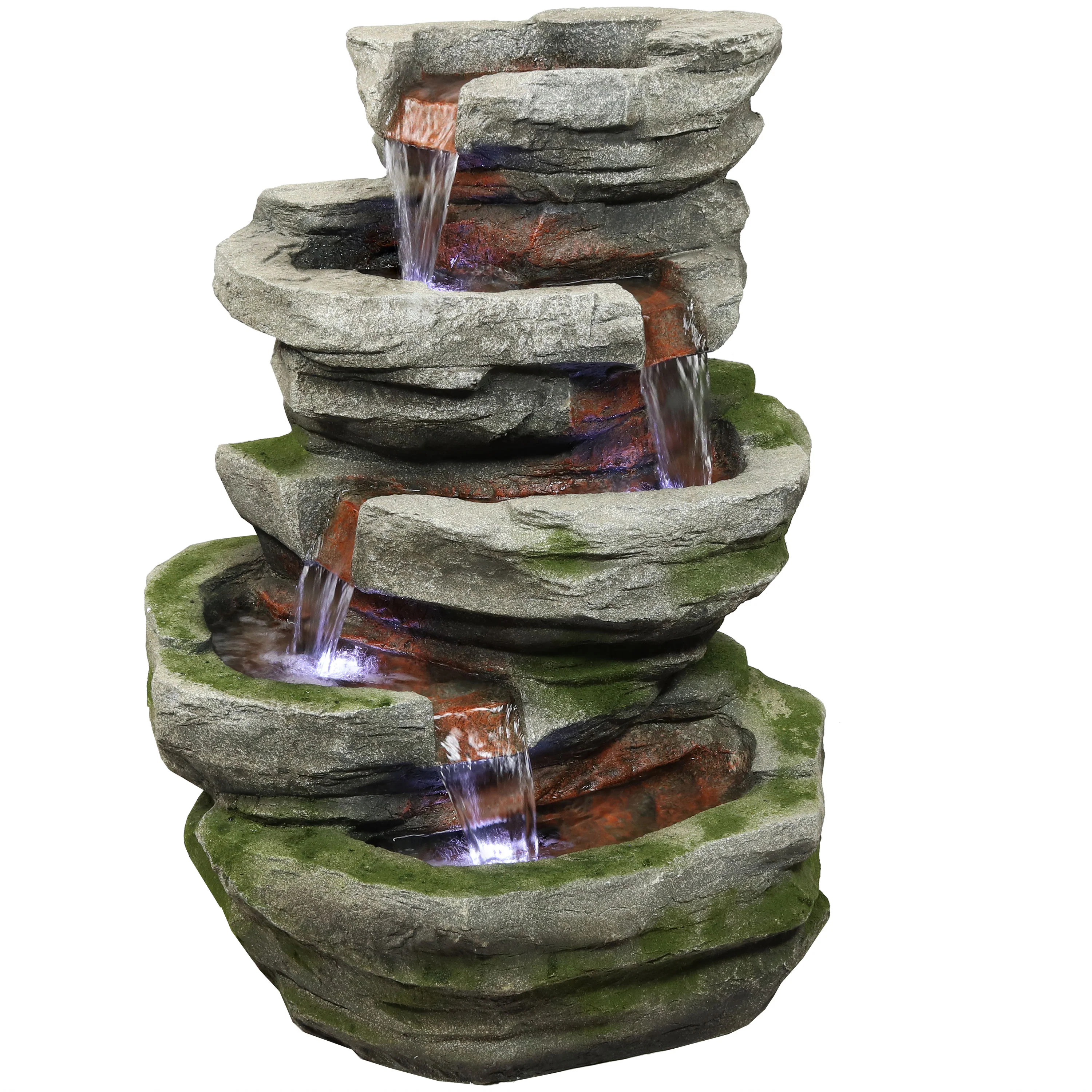 Sunnydaze Cobblestone Rock Waterfall Fountain with LED Lights - 31