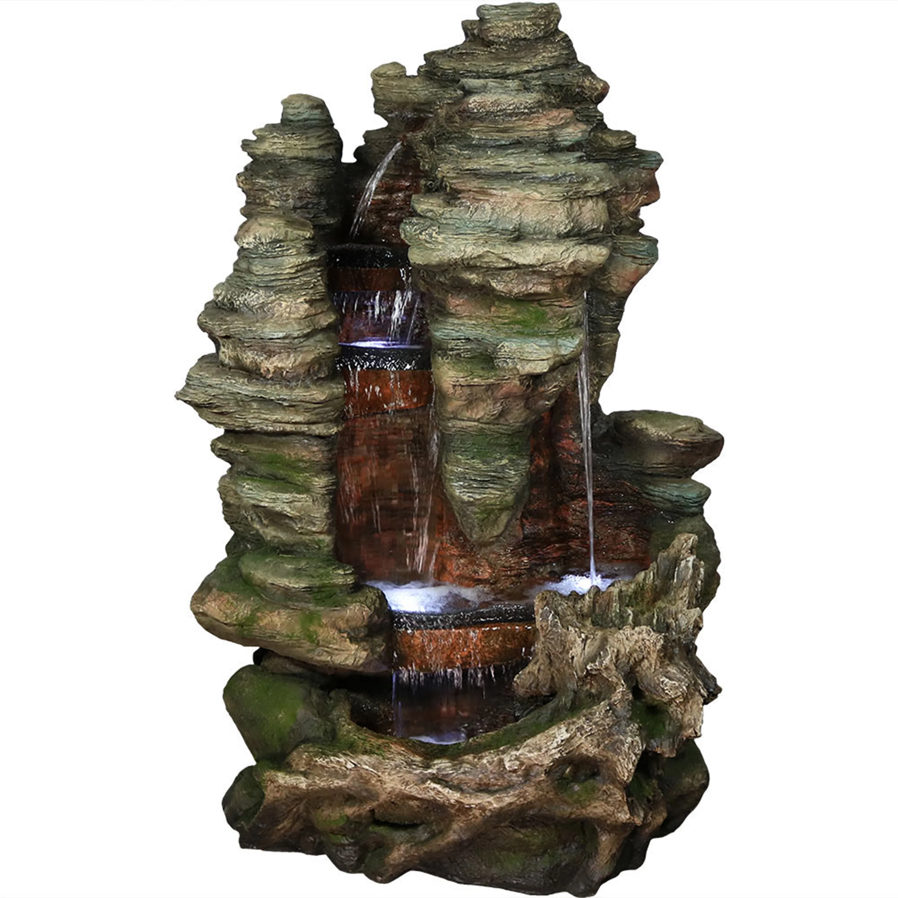 Sunnydaze Flat Rock Summit Large Outdoor Waterfall Fountain with LED Lights - 61