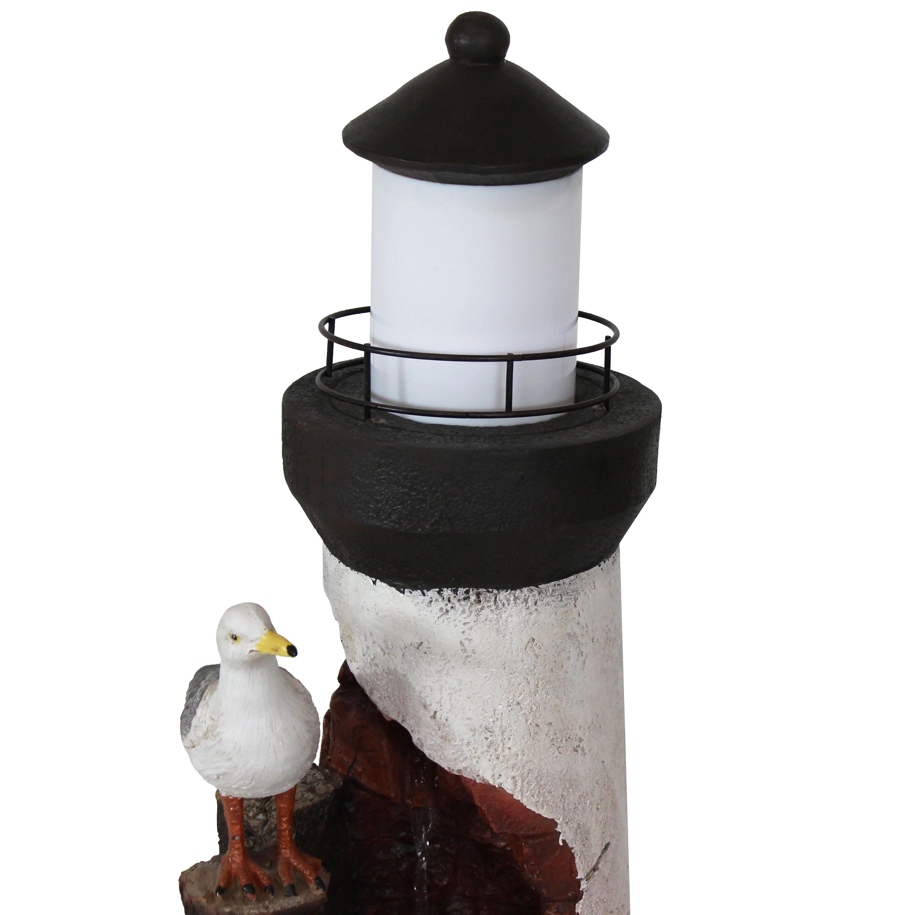 Sunnydaze Gull's Cove Outdoor Lighthouse Fountain with LED Light - 36