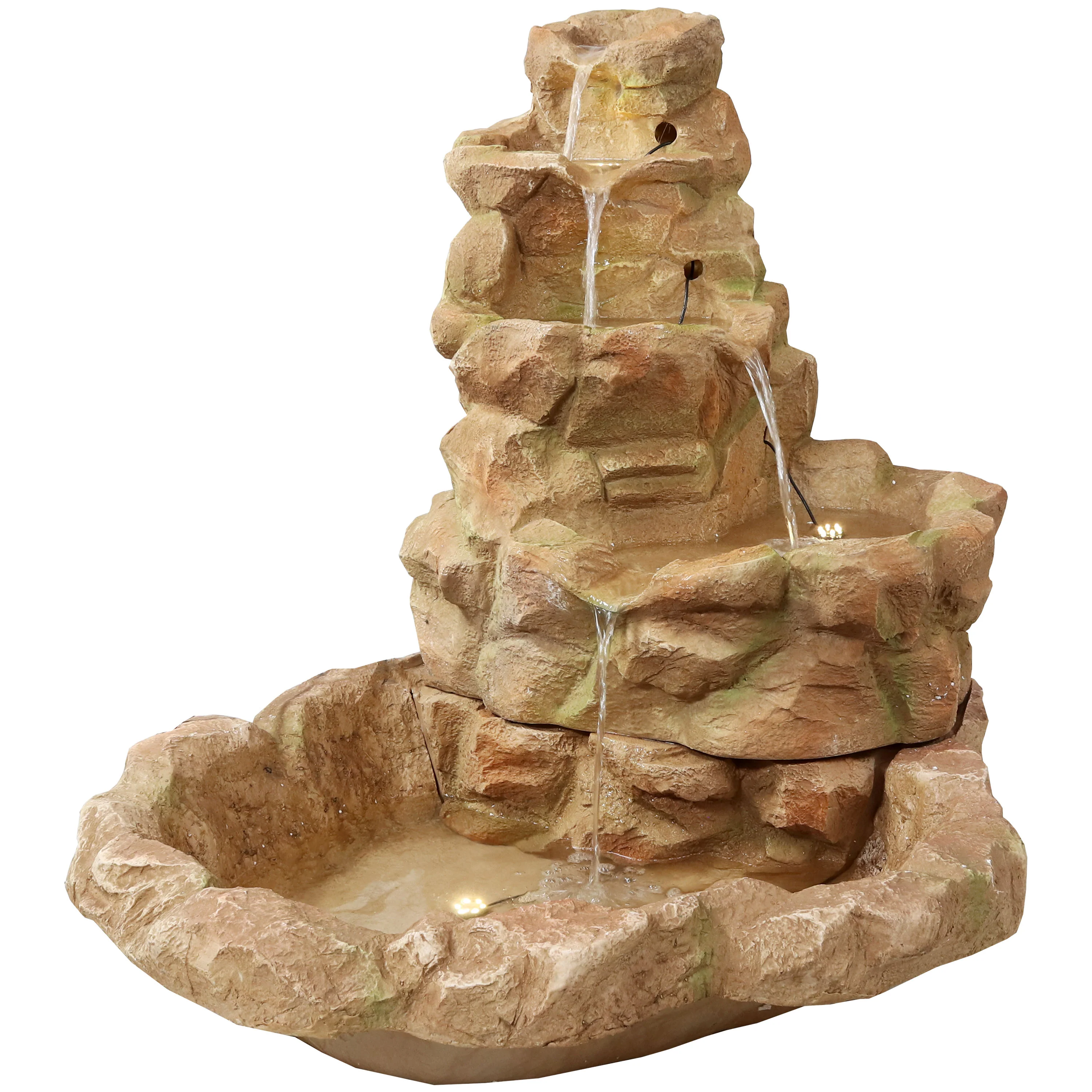 Sunnydaze Lighted Stone Springs Outdoor Water Fountain with LED Lights - 41.5