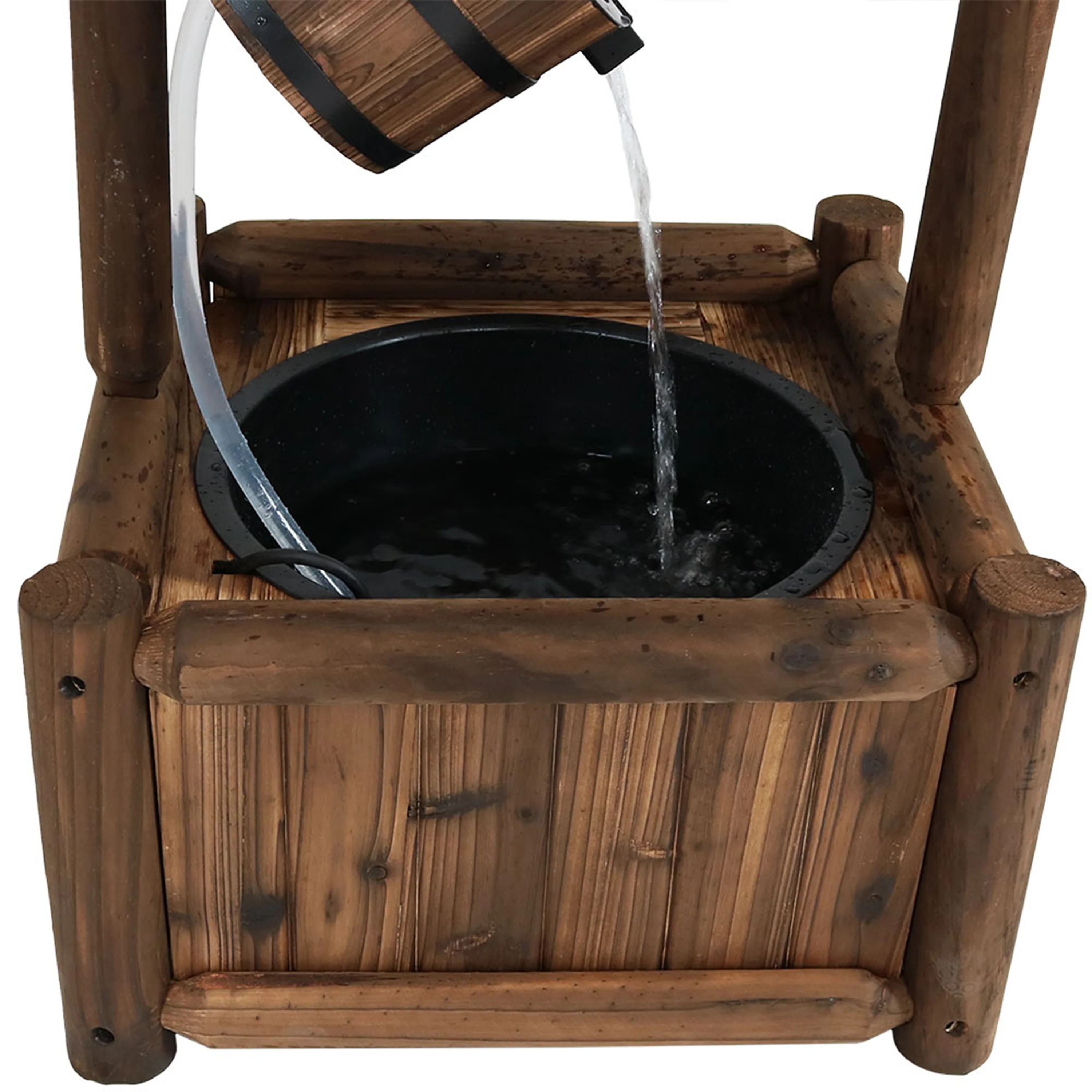 Sunnydaze Rustic Wood Wishing Well Outdoor Fountain with Liner - 46