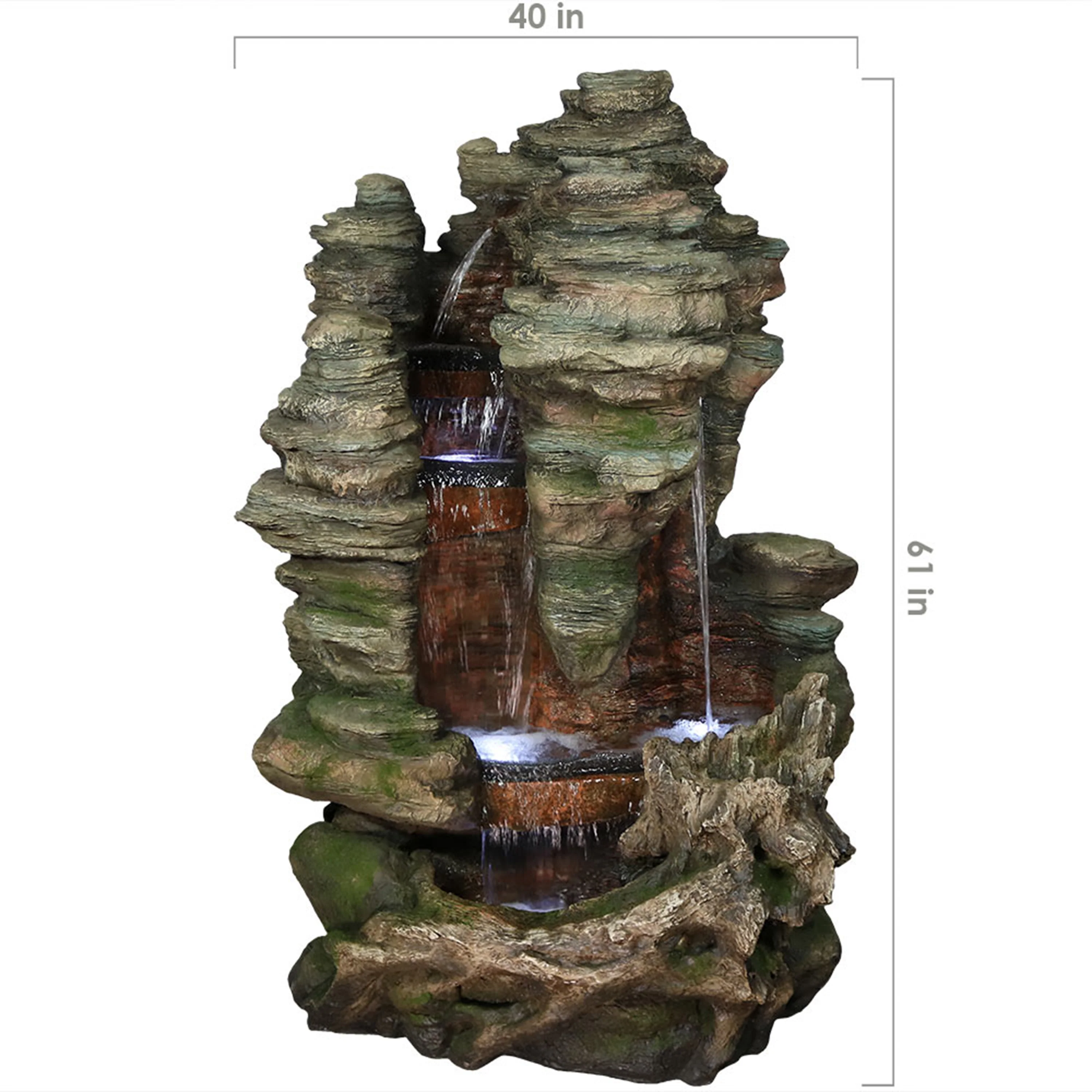 Sunnydaze Flat Rock Summit Large Outdoor Waterfall Fountain with LED Lights - 61