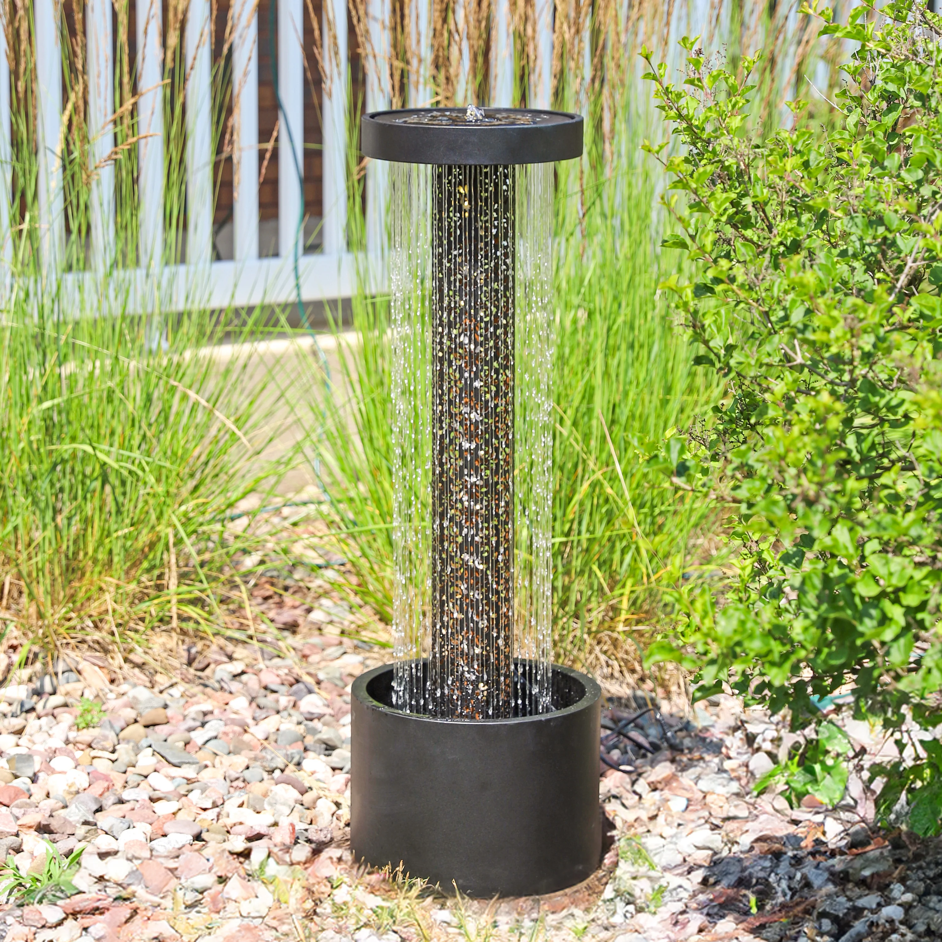 Sunnydaze Glittering Rain Outdoor Water Fountain with Lights - 41.25