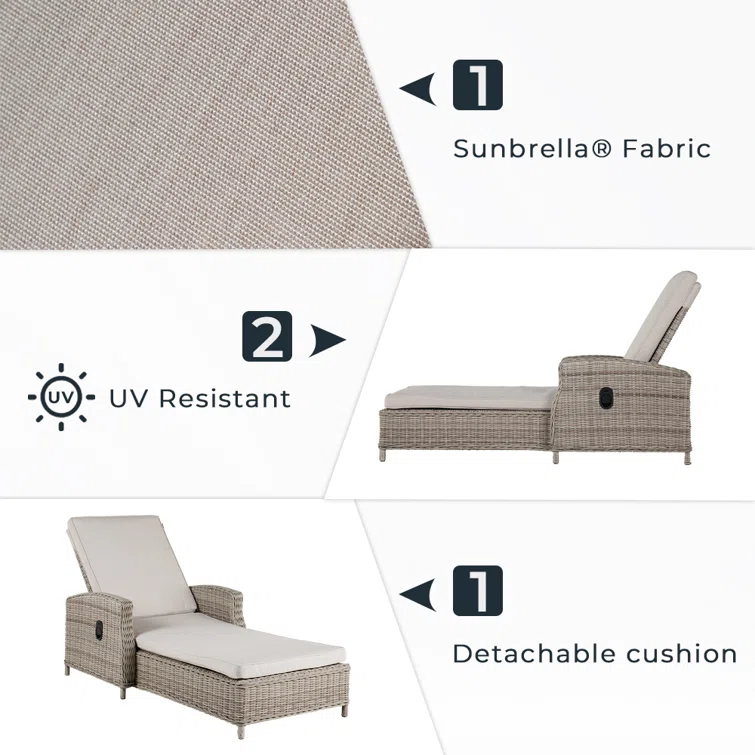 Alyeska Reclining Chaise with Sunbrella Cushions