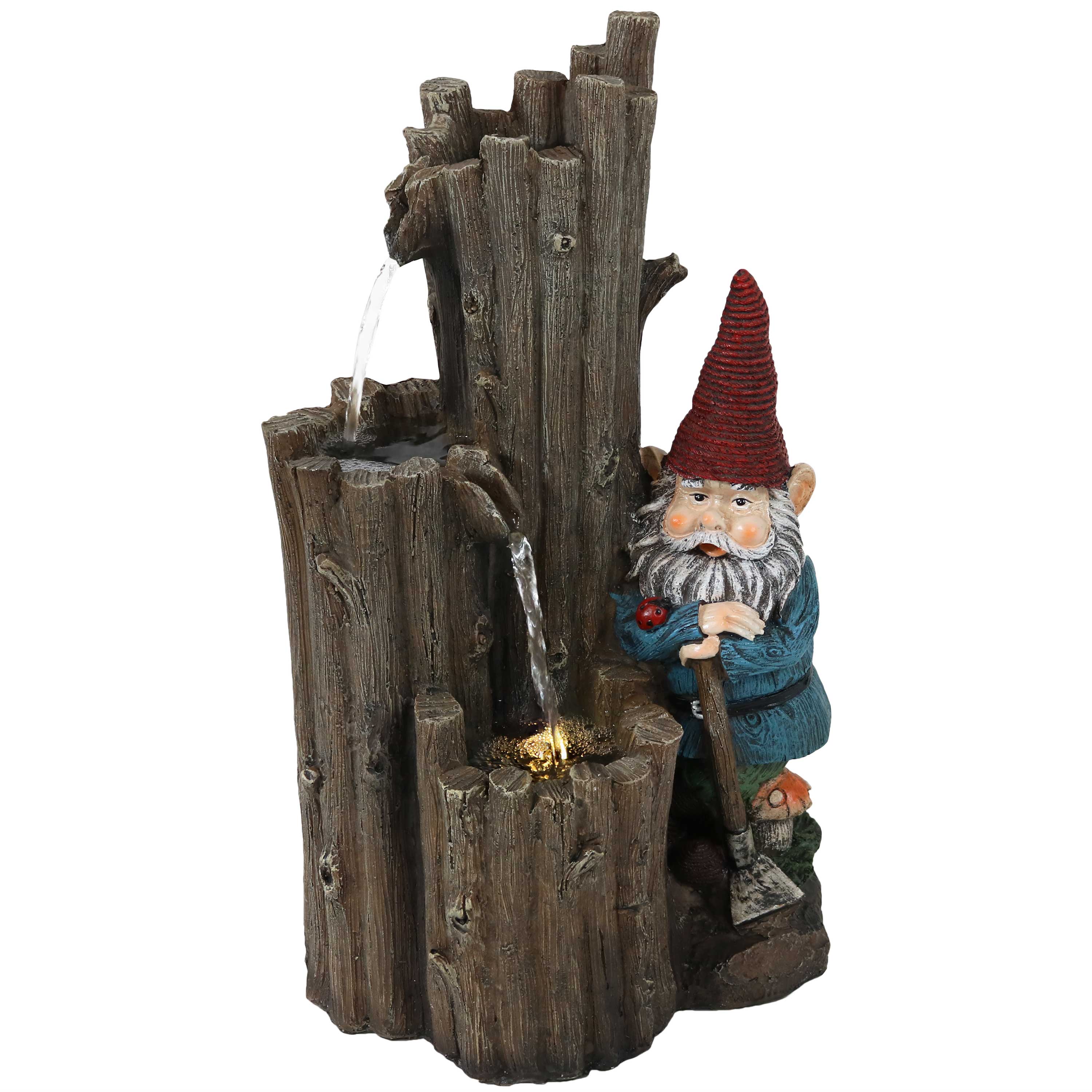 Sunnydaze Resting Gnome Outdoor Water Fountain with LED Light - 17