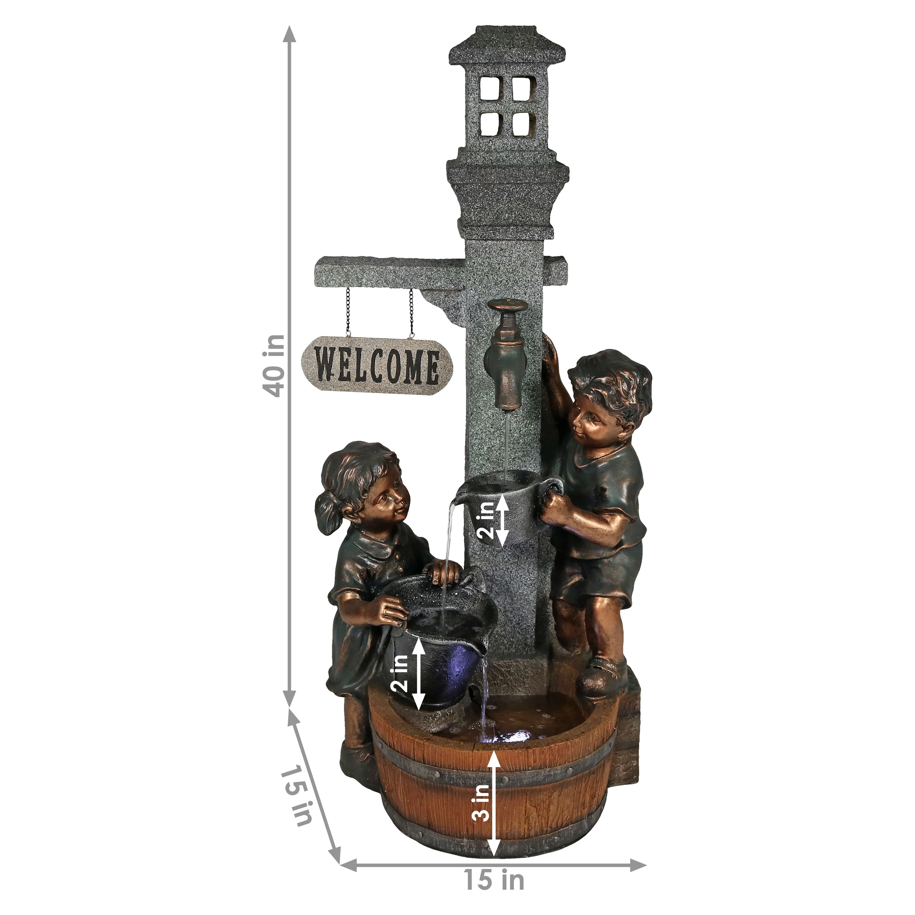 Sunnydaze Water Fountain Statue with Children Playing at Faucet - 40