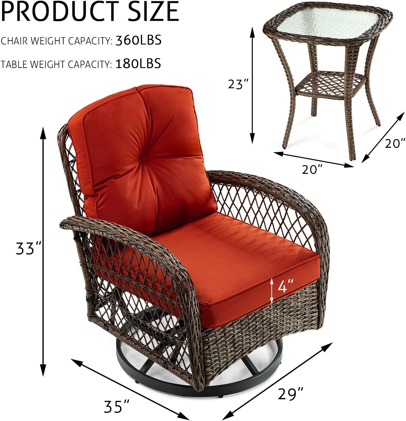 Wicker Rattan Swivel and Gliding Patio Wicker Chairs (Set of 3)