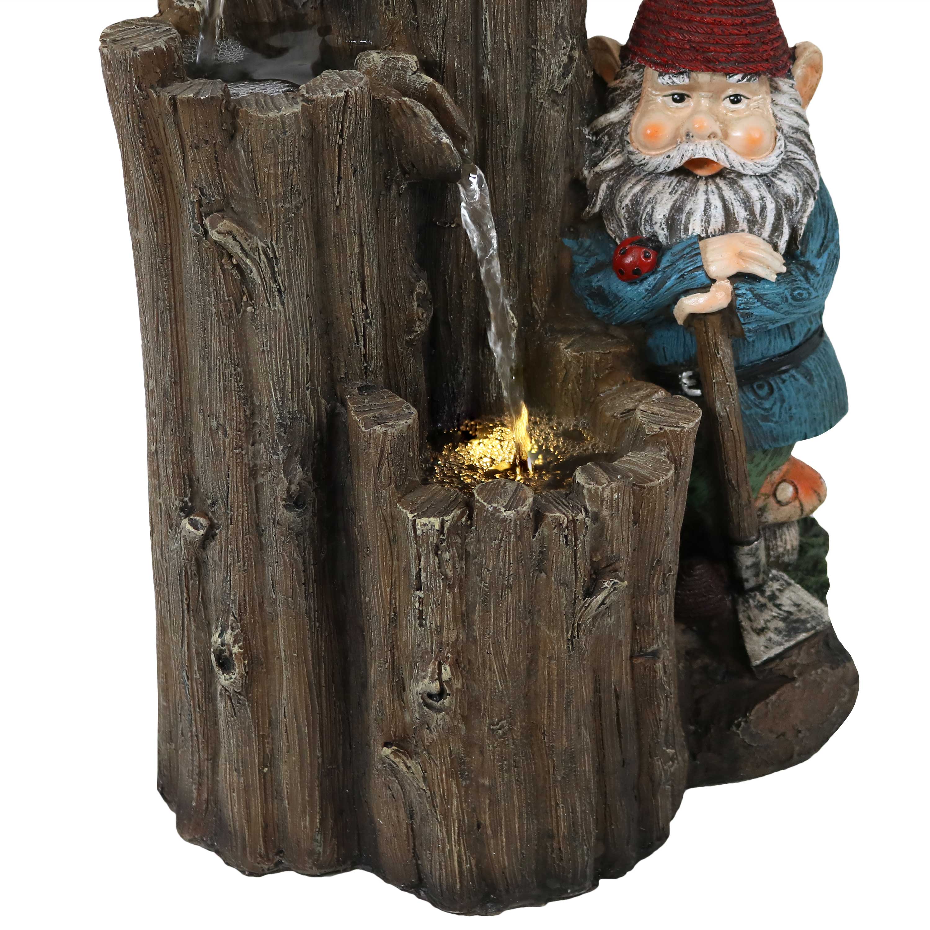 Sunnydaze Resting Gnome Outdoor Water Fountain with LED Light - 17