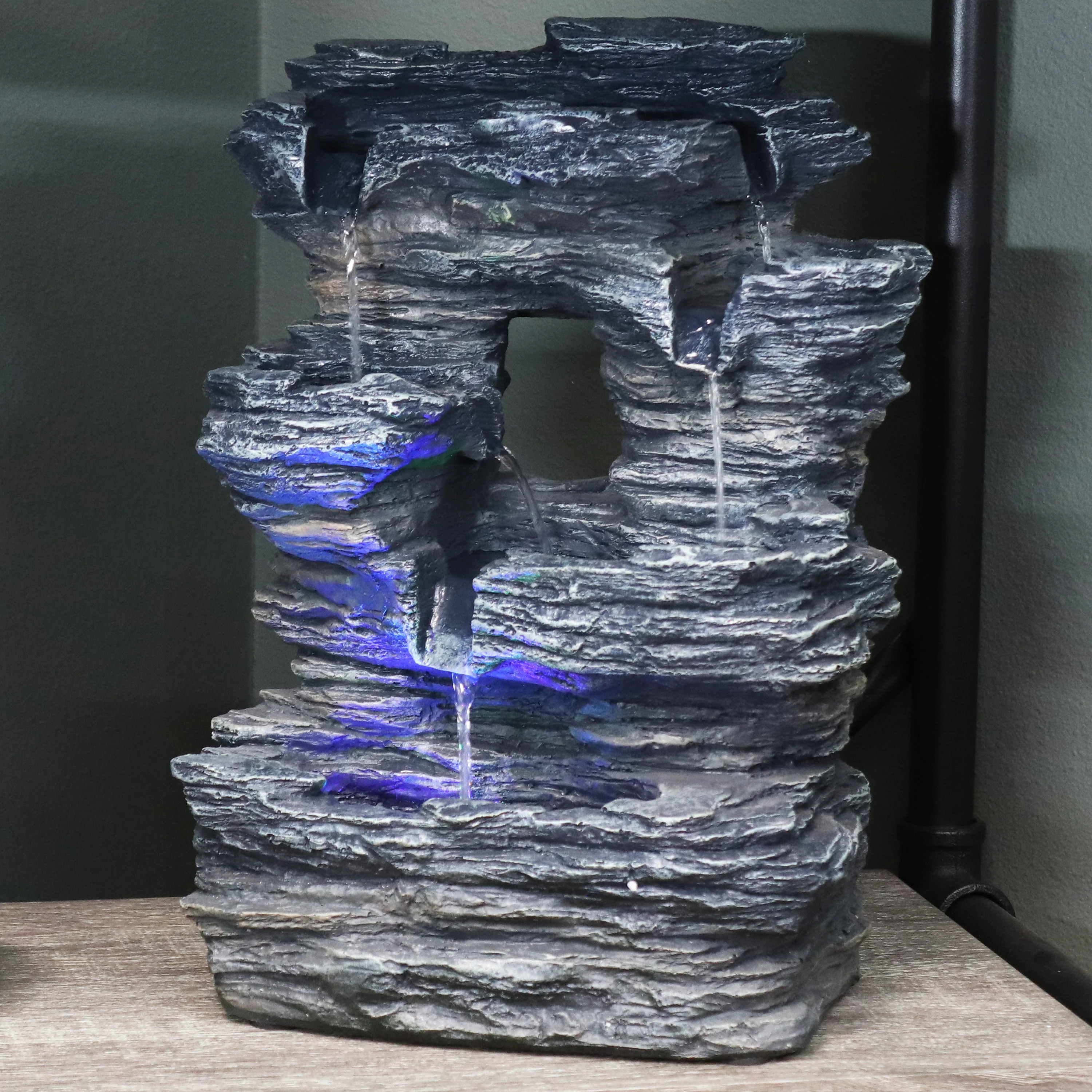 Sunnydaze Five Stream Rock Cavern Indoor Tabletop Water Fountain with LED Lights - 13