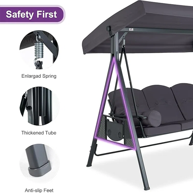 Purple Leaf Porch Swing with Adjustable Tilt Canopy and Cushions and Pillow Included