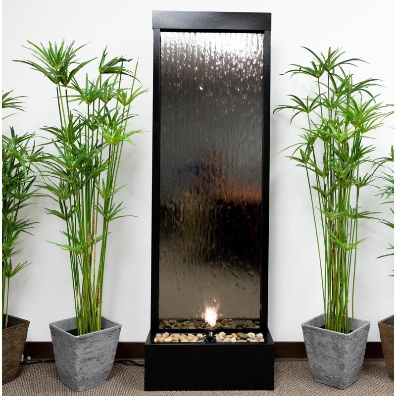 Mirror Waterfall Fountain with Stones and Lights