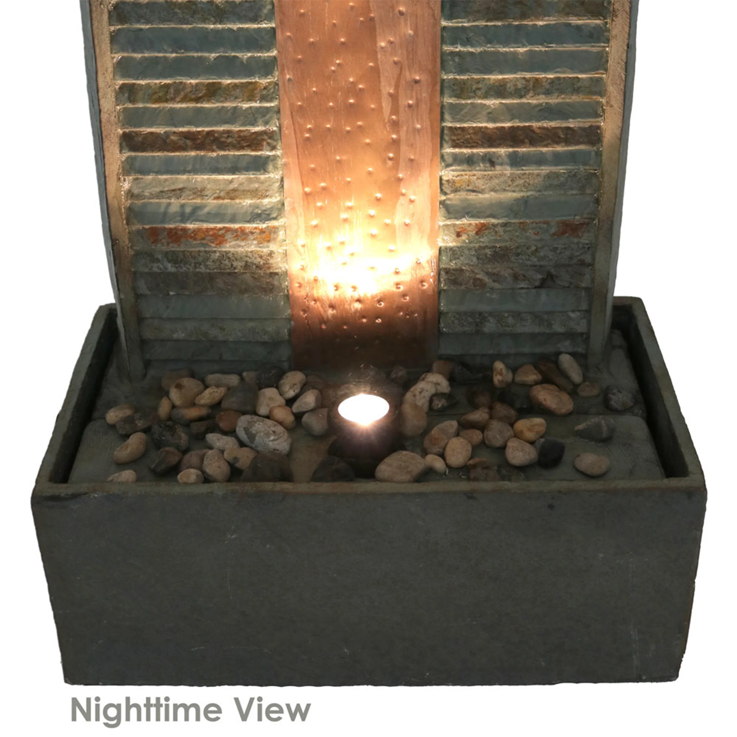 Sunnydaze Rippled Slate Water Fountain with LED Lights - 48