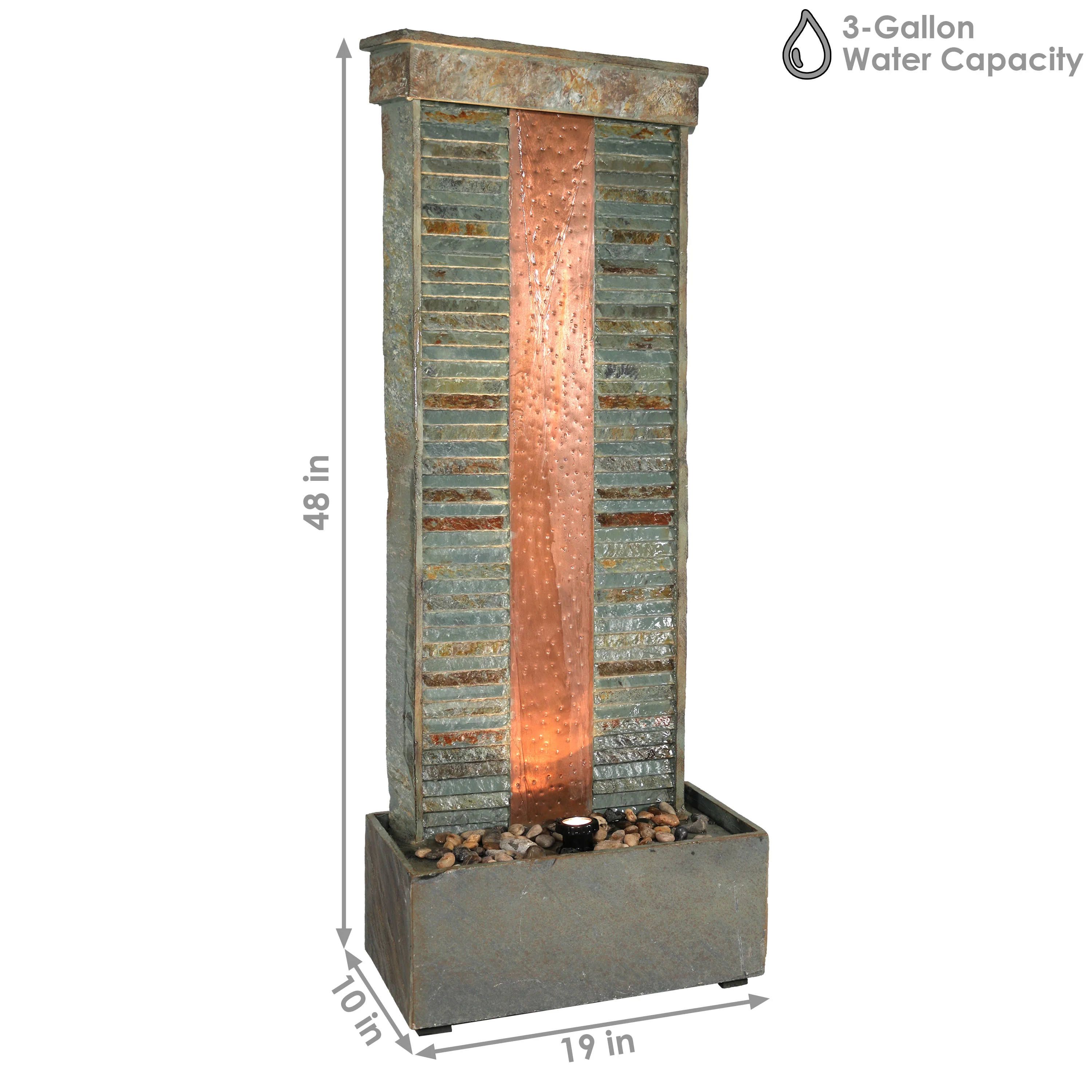 Sunnydaze Rippled Slate Water Fountain with LED Lights - 48