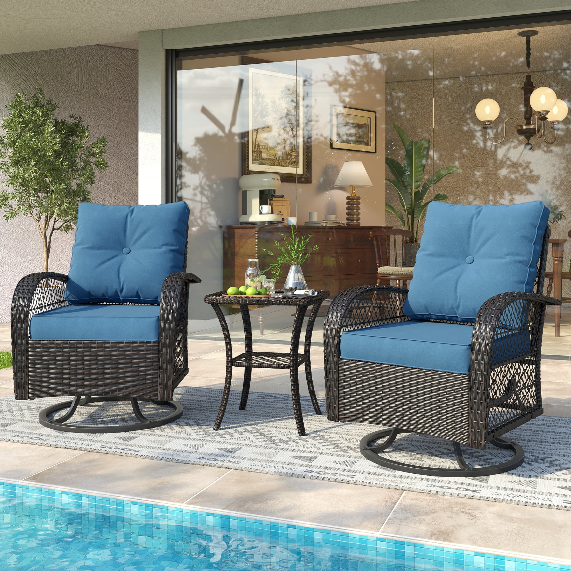 Wicker Rattan Swivel and Gliding Patio Wicker Chairs (Set of 3)