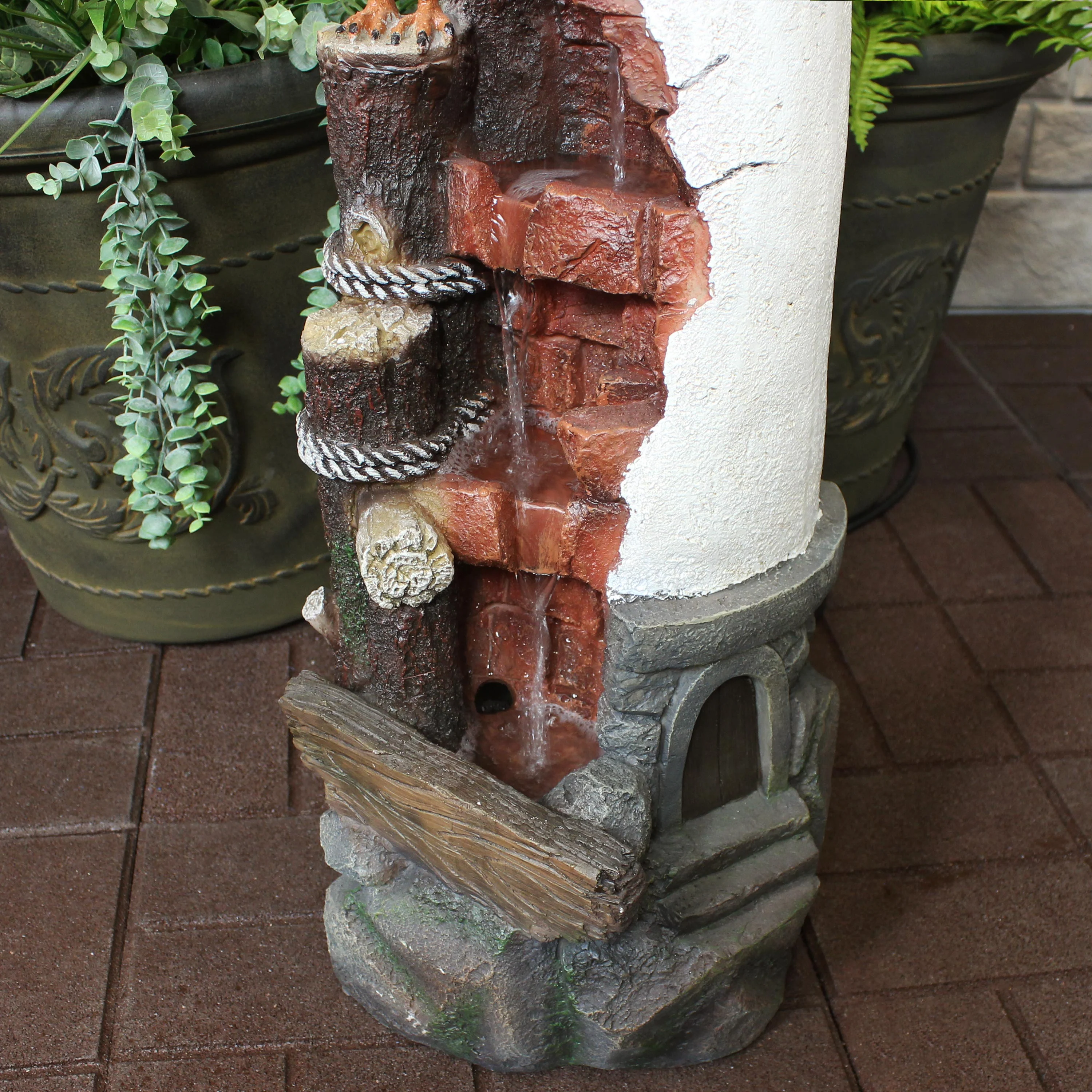 Sunnydaze Gull's Cove Outdoor Lighthouse Fountain with LED Light - 36