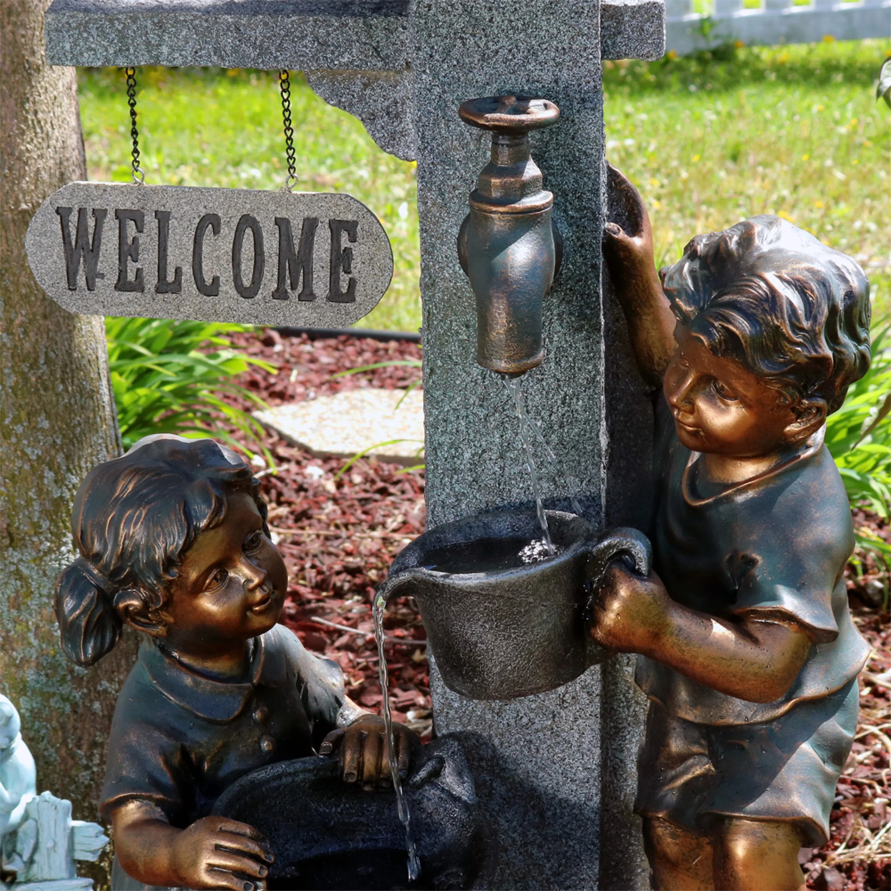 Sunnydaze Water Fountain Statue with Children Playing at Faucet - 40