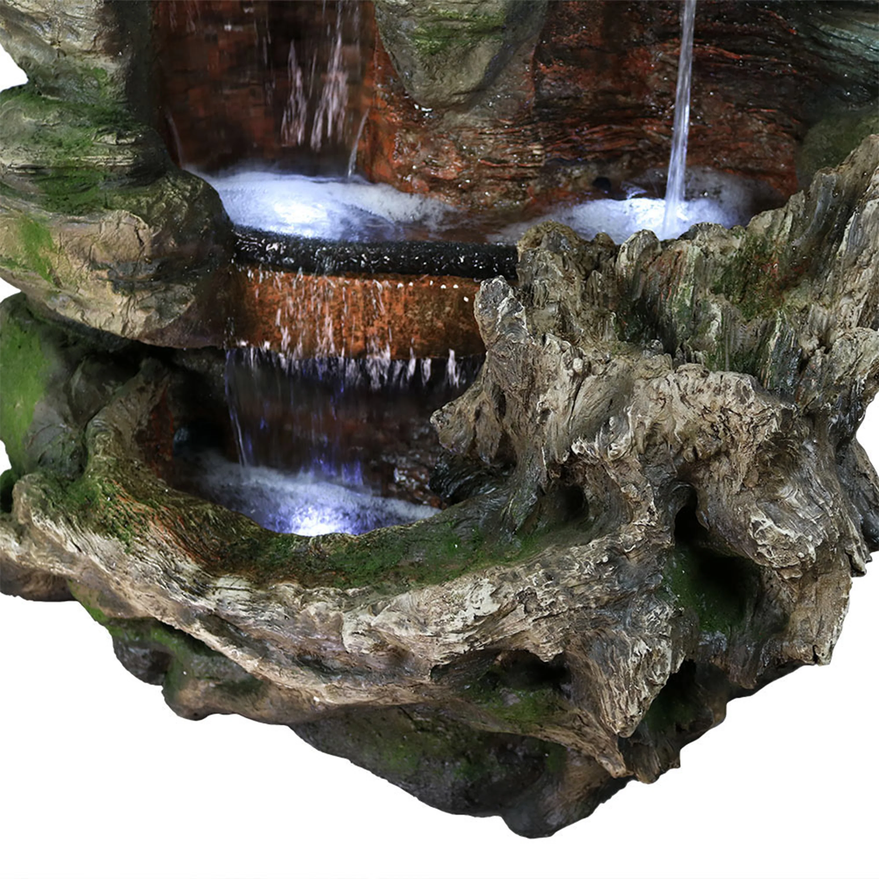 Sunnydaze Flat Rock Summit Large Outdoor Waterfall Fountain with LED Lights - 61
