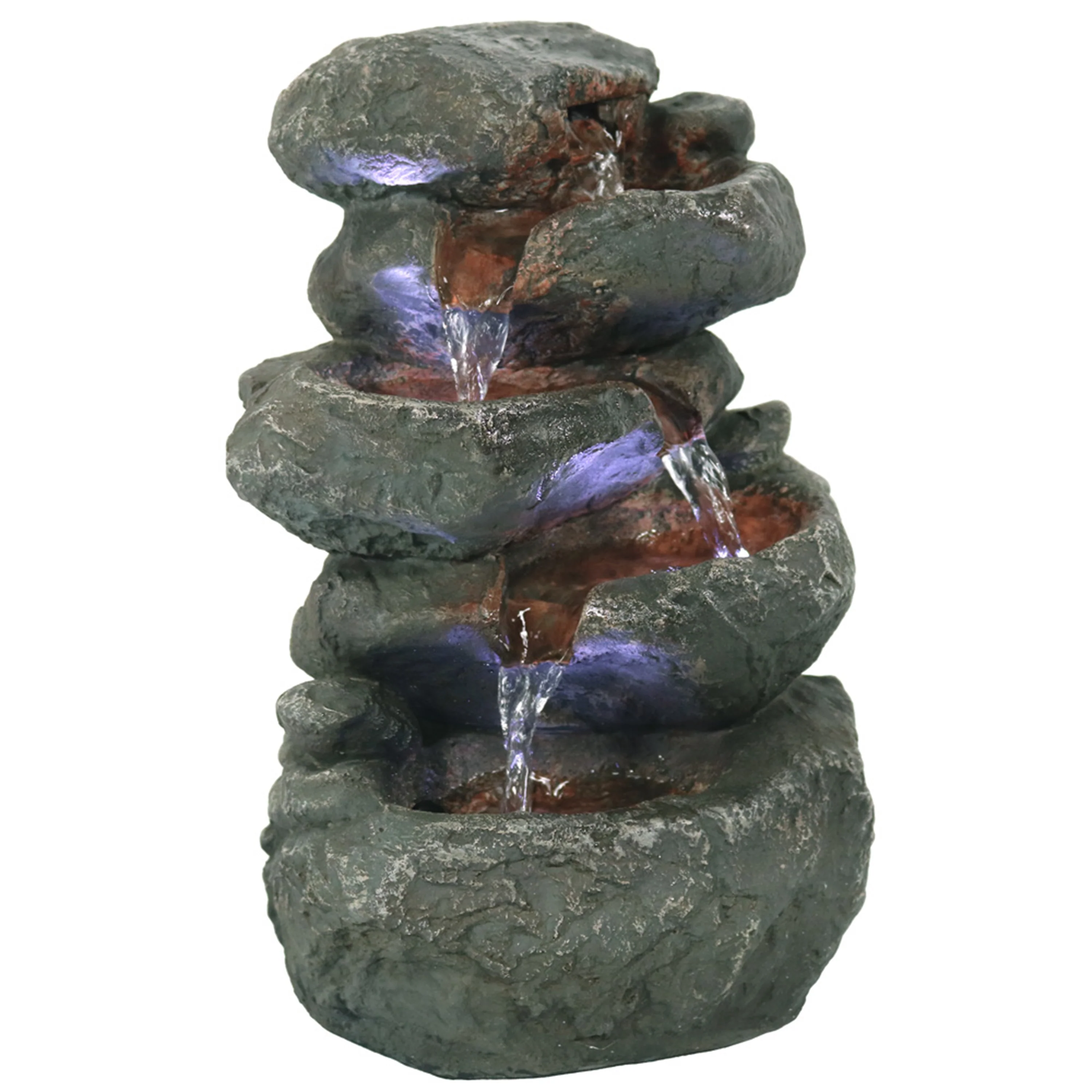Sunnydaze Stacked Rock Waterfall Fountain with LED Lights - 10