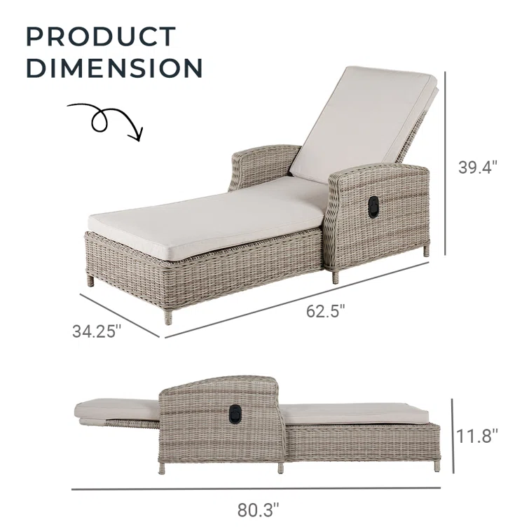 Alyeska Reclining Chaise with Sunbrella Cushions