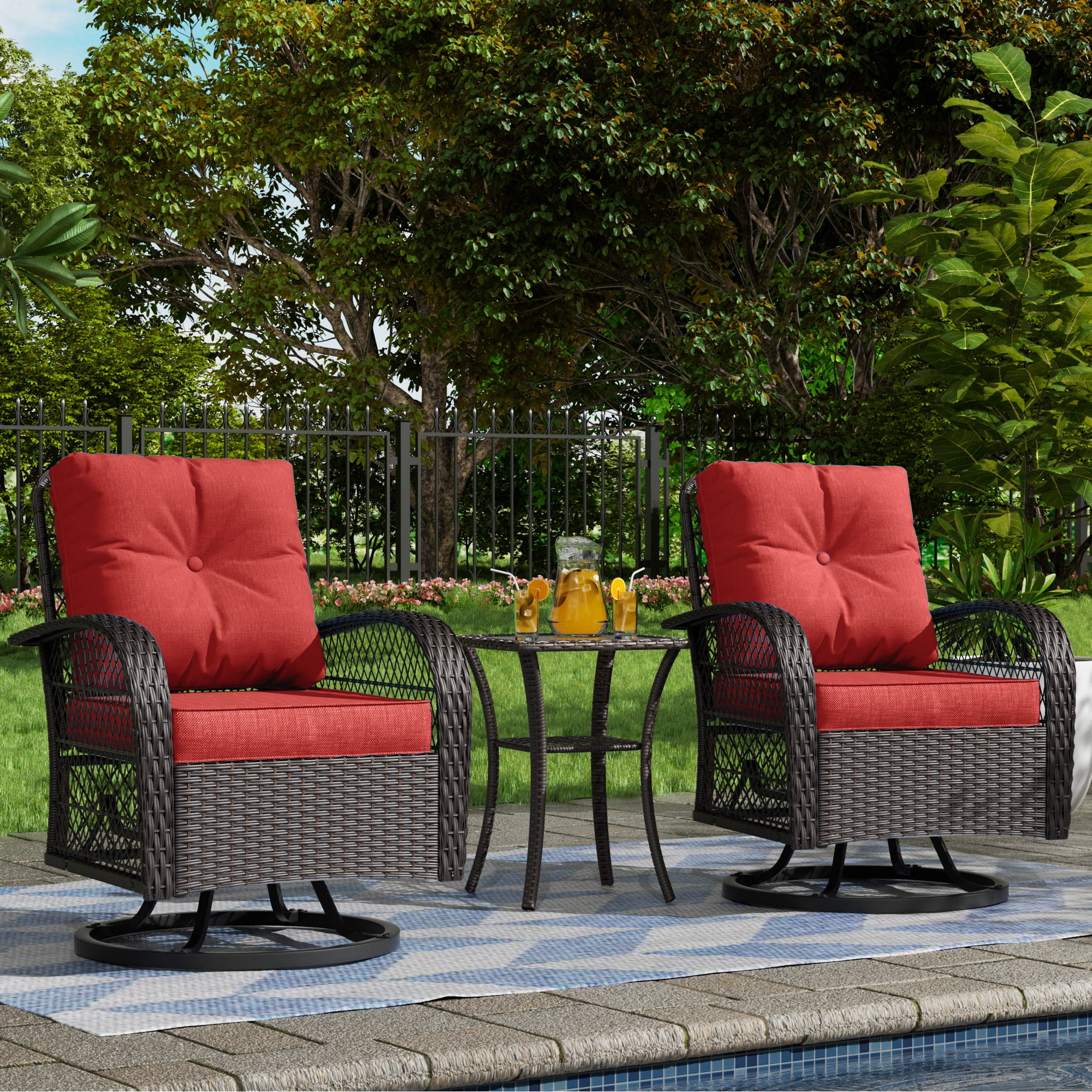Wicker Rattan Swivel and Gliding Patio Wicker Chairs (Set of 3)