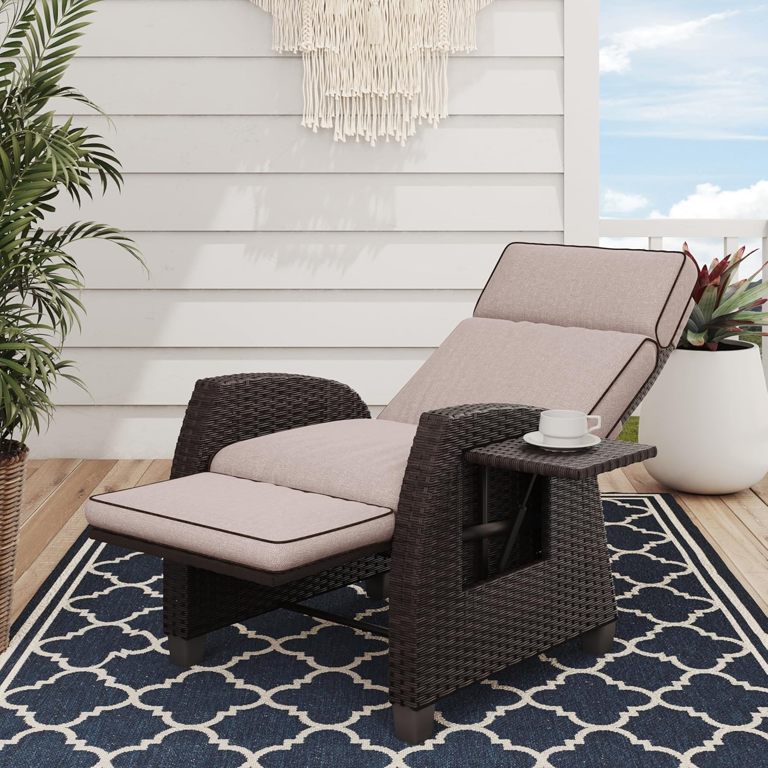 Outdoor Waterproof Recliner (with Flip Table and Cushion)
