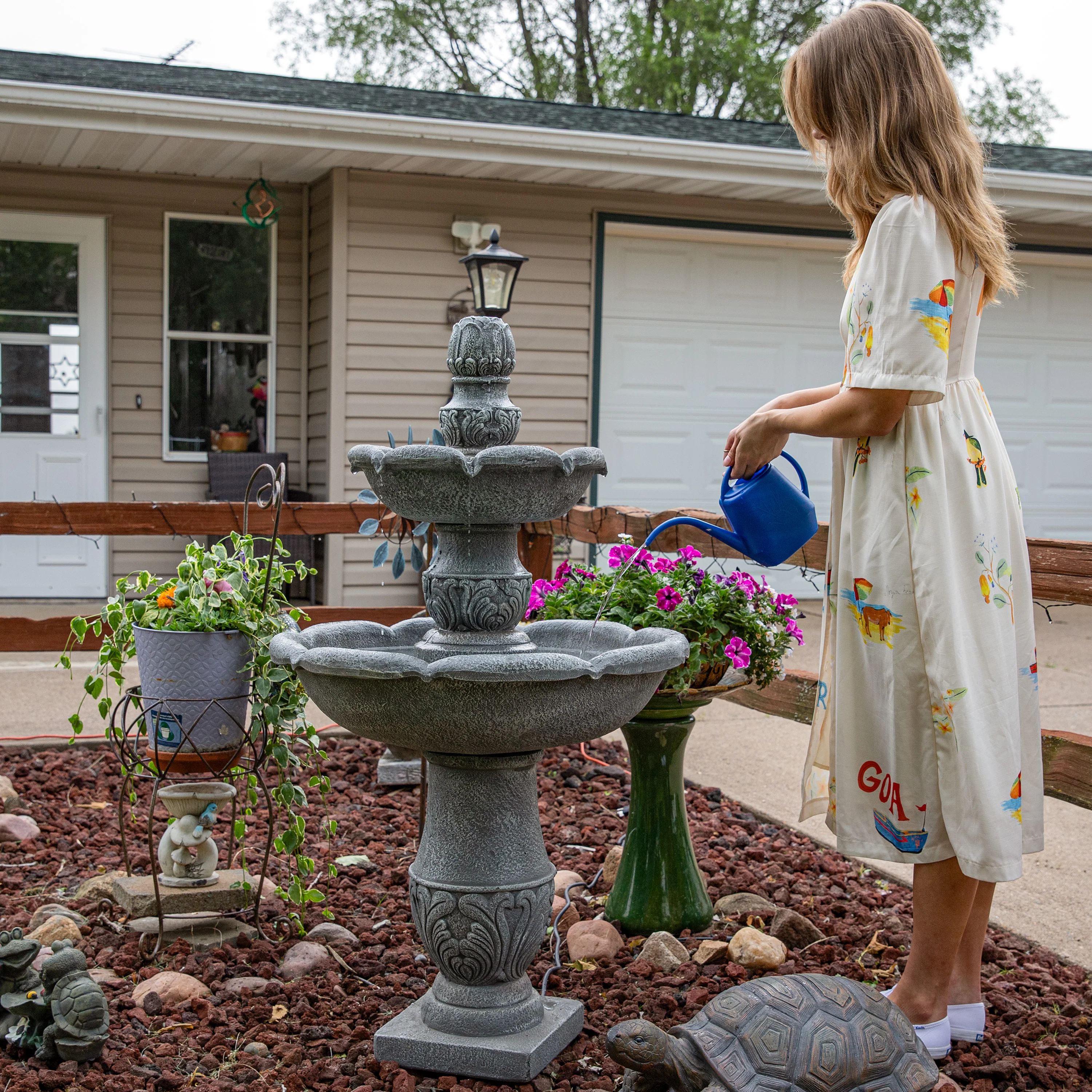 Sunnydaze 2-Tier Outdoor Water Fountain - French Garden Design - 50