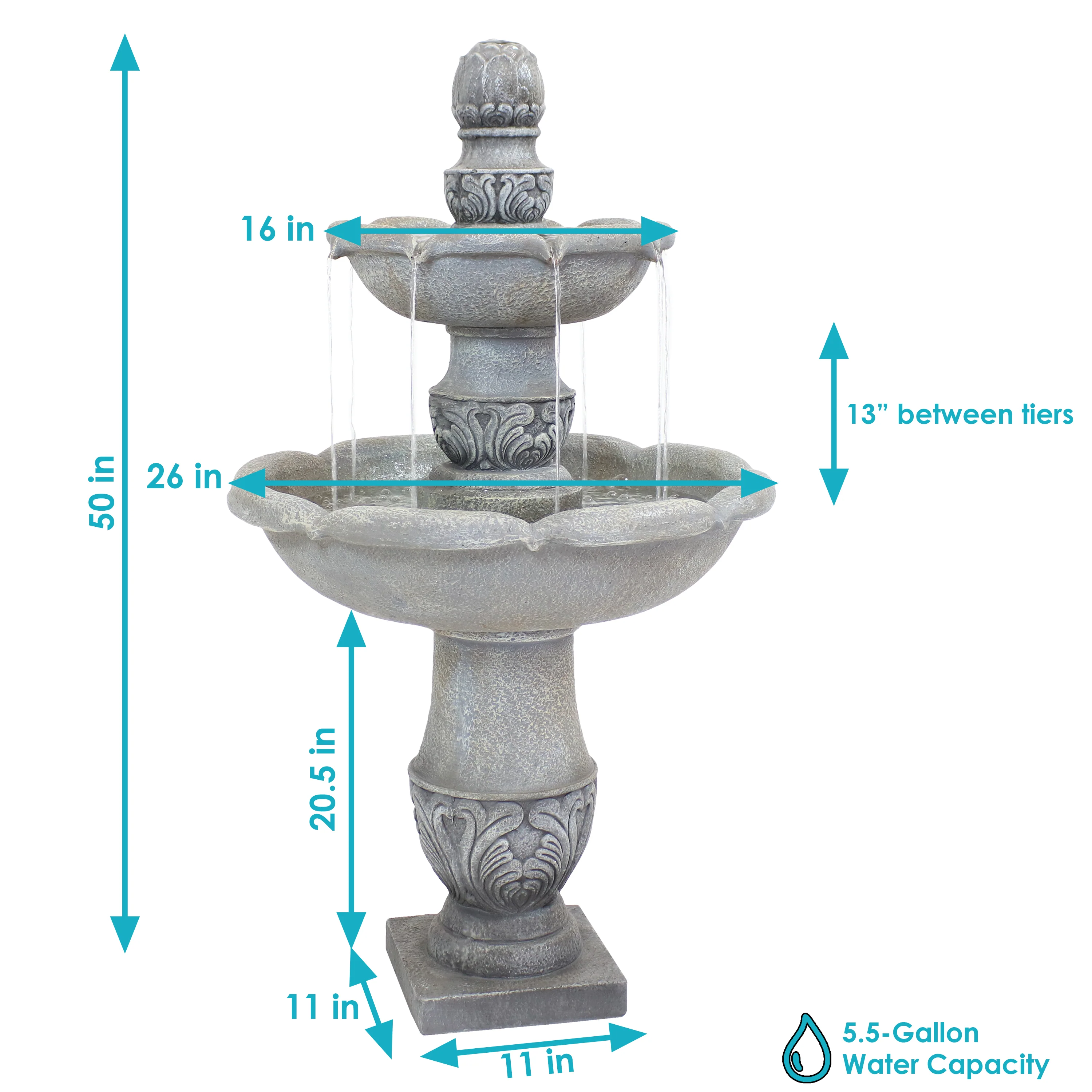 Sunnydaze 2-Tier Outdoor Water Fountain - French Garden Design - 50
