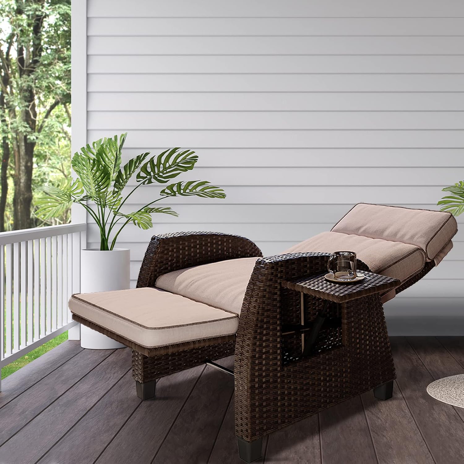 Outdoor Waterproof Recliner (with Flip Table and Cushion)