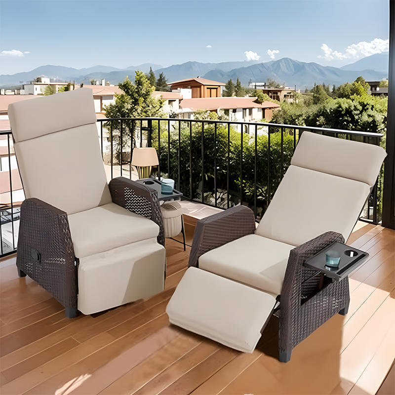 Outdoor Waterproof Recliner (with Flip Table and Cushion)