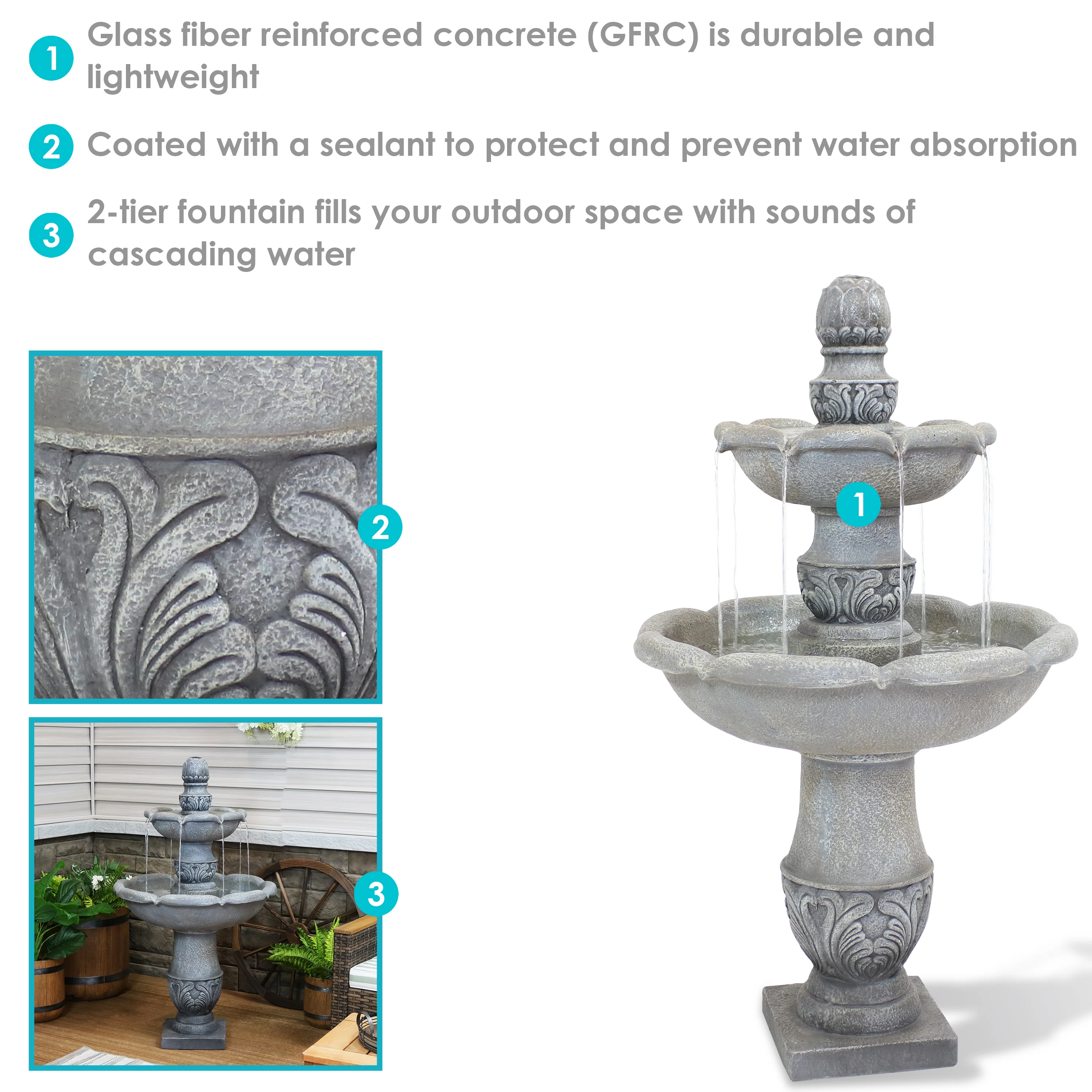 Sunnydaze 2-Tier Outdoor Water Fountain - French Garden Design - 50