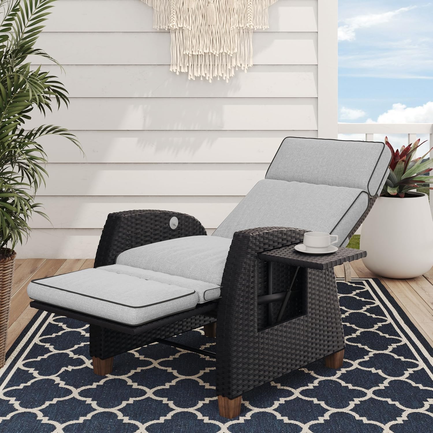 Outdoor Waterproof Recliner (with Flip Table and Cushion)