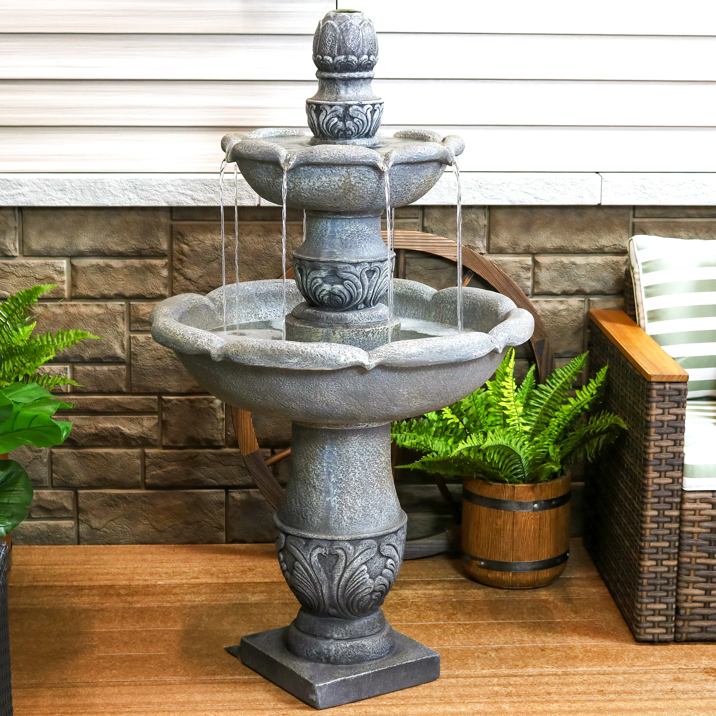 Sunnydaze 2-Tier Outdoor Water Fountain - French Garden Design - 50