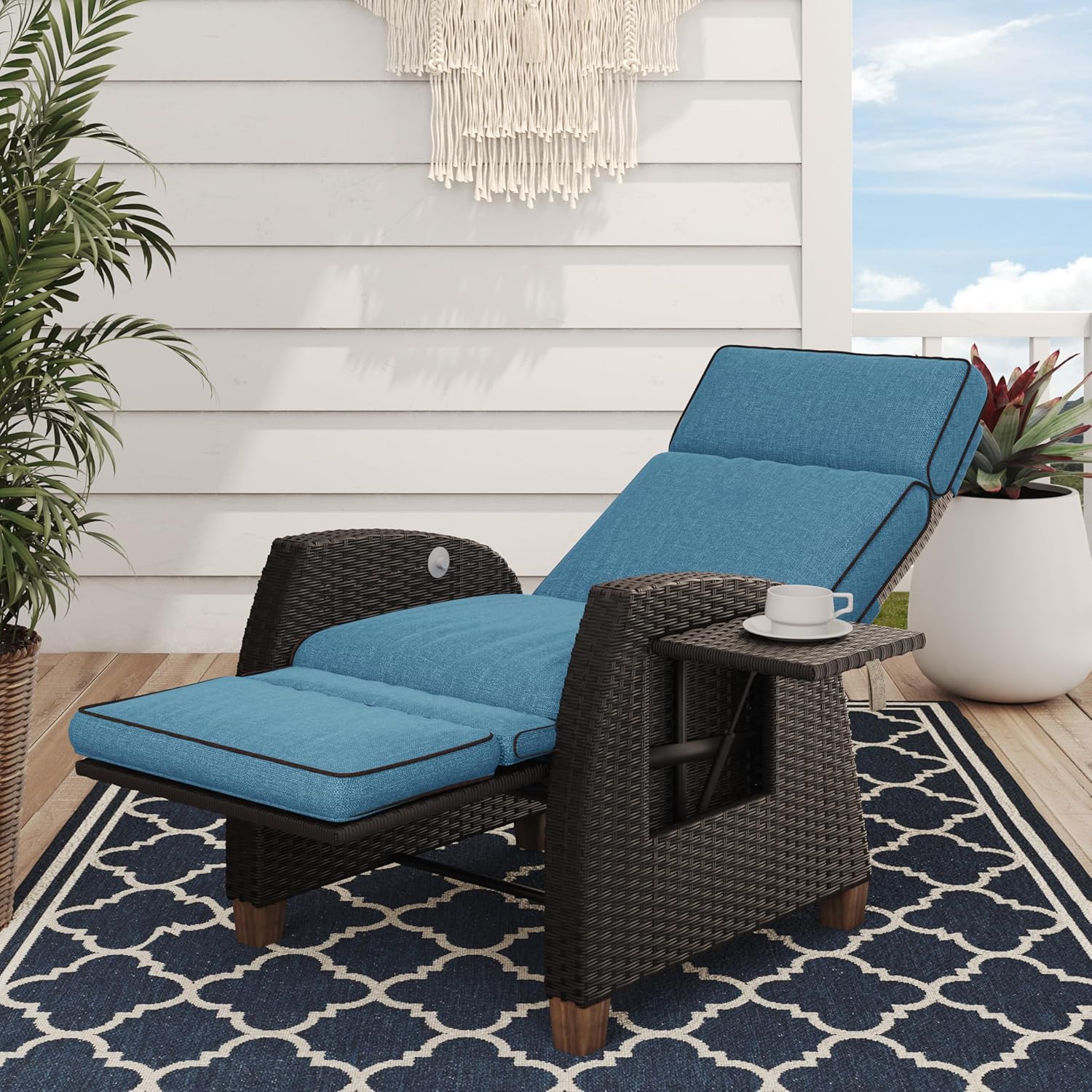Outdoor Waterproof Recliner (with Flip Table and Cushion)