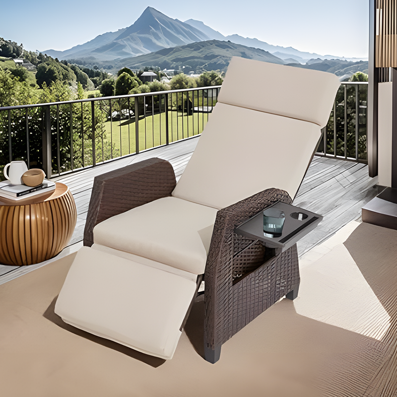 Outdoor Waterproof Recliner (with Flip Table and Cushion)