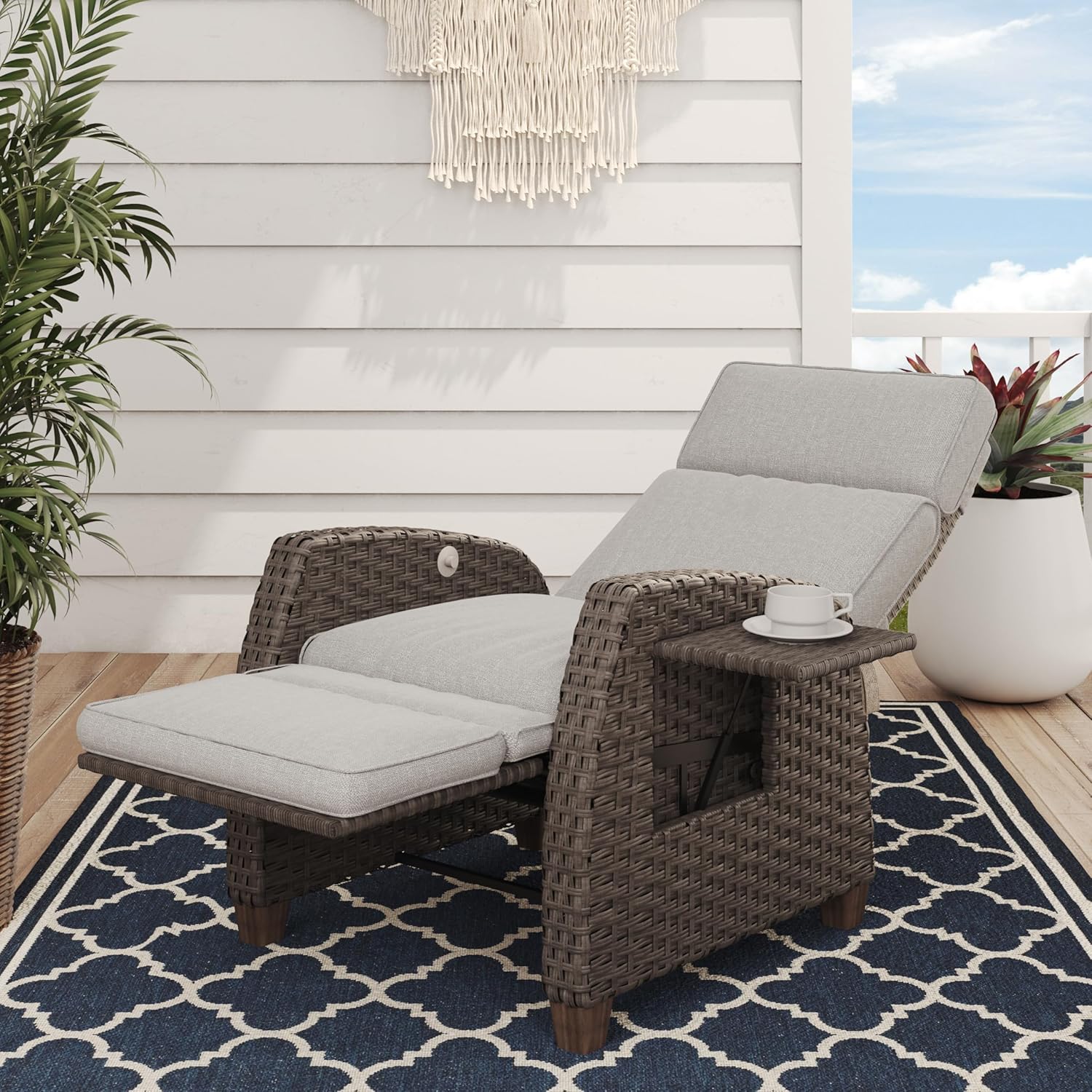Outdoor Waterproof Recliner (with Flip Table and Cushion)