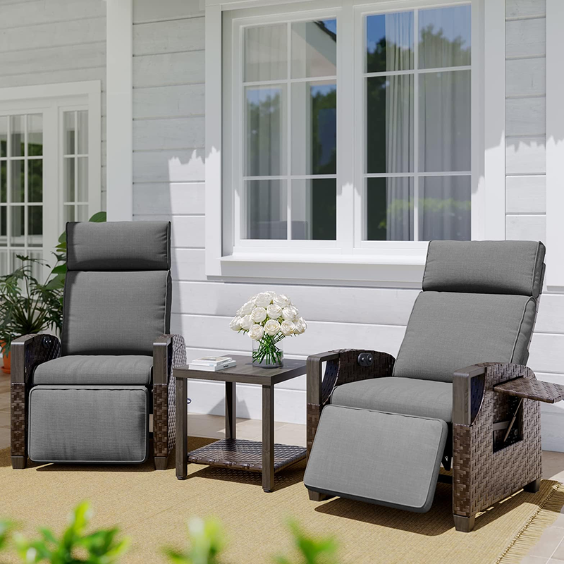Outdoor Waterproof Recliner (with Flip Table and Cushion)