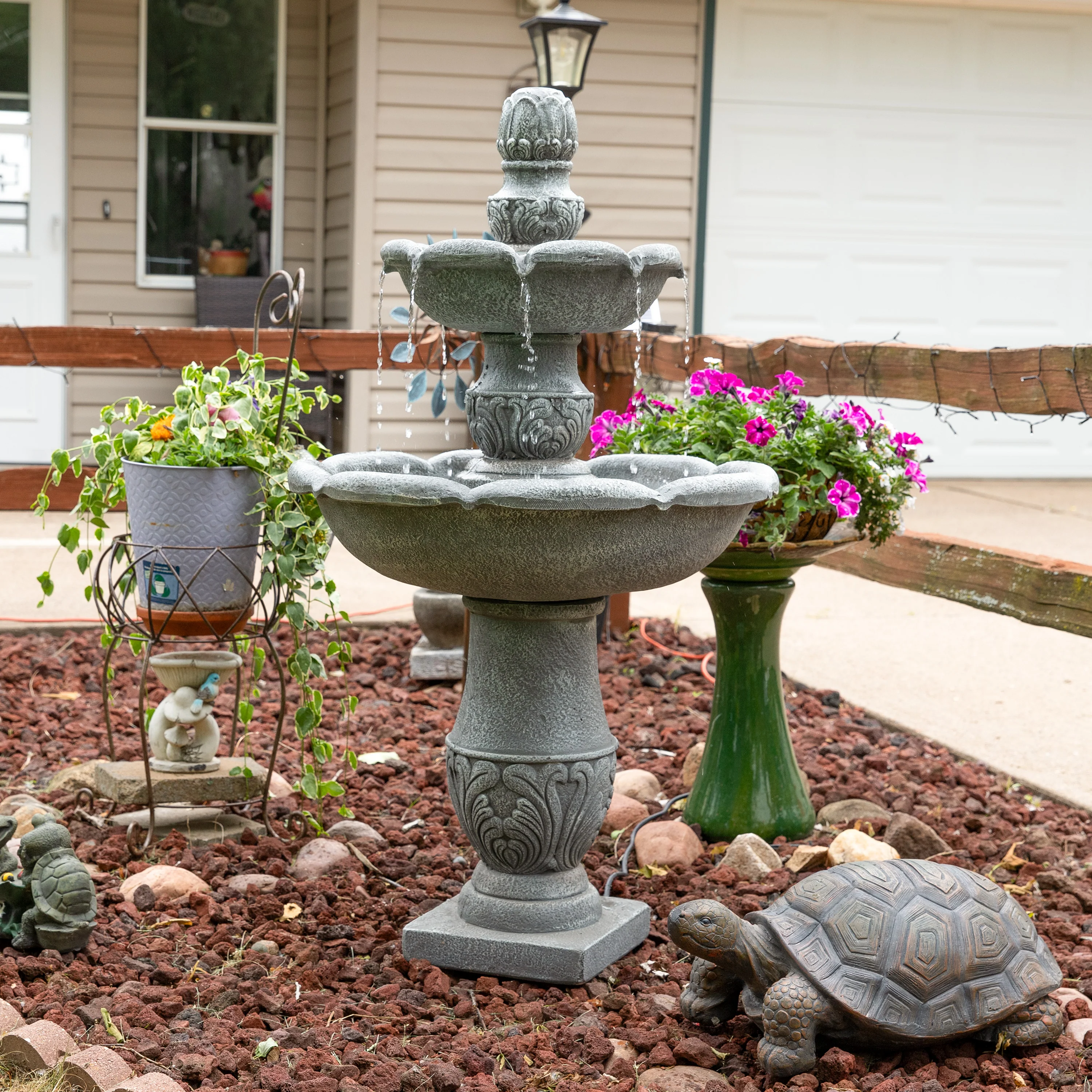 Sunnydaze 2-Tier Outdoor Water Fountain - French Garden Design - 50