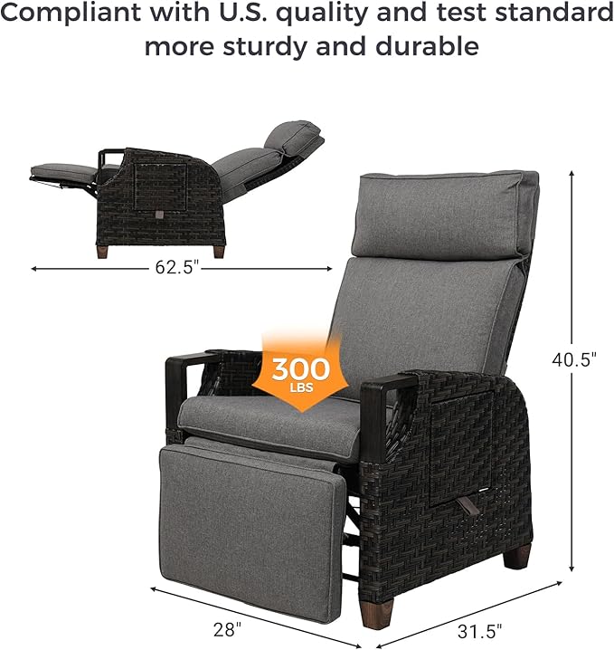 Outdoor Waterproof Recliner (with Flip Table and Cushion)