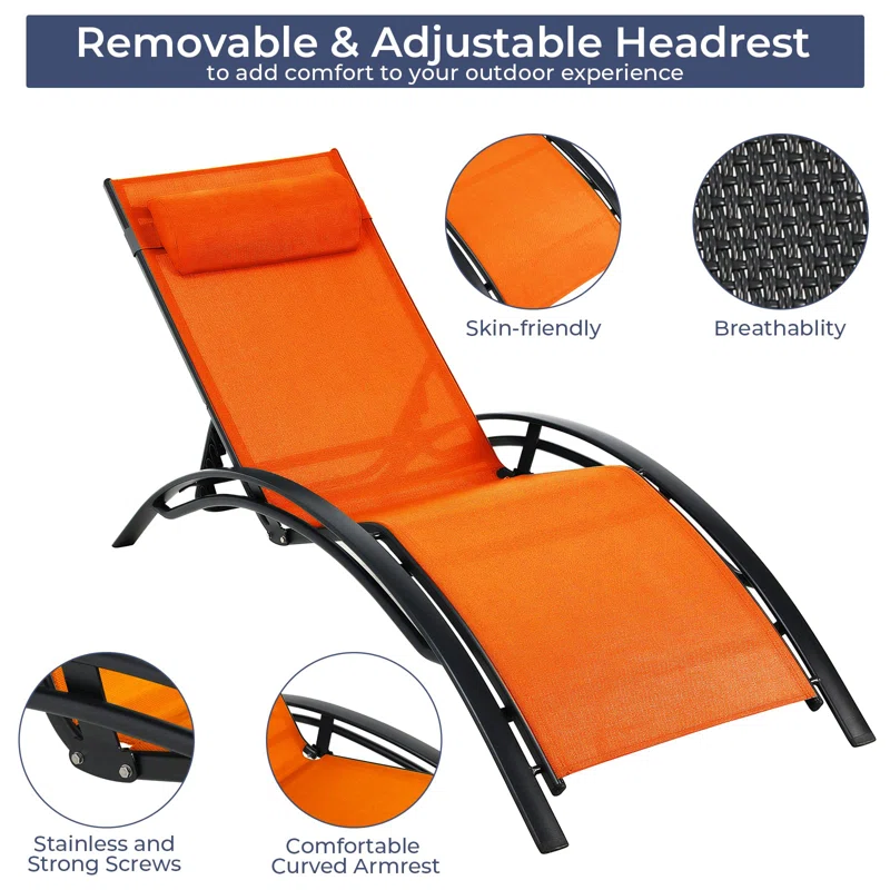 3 pcs Poolchairs Patio Chaise Lounge Set with Headrest, 5-Level Adjustable Sunbathing Tanning Poolside Recliner Chairs with Side Table for Outdoor Beach