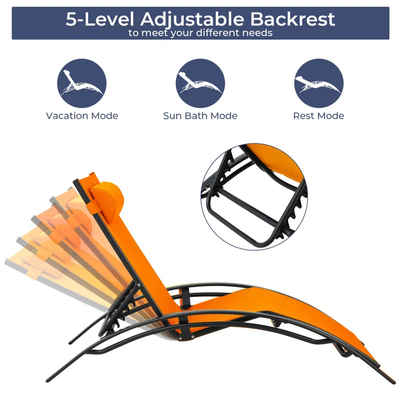 3 pcs Poolchairs Patio Chaise Lounge Set with Headrest, 5-Level Adjustable Sunbathing Tanning Poolside Recliner Chairs with Side Table for Outdoor Beach