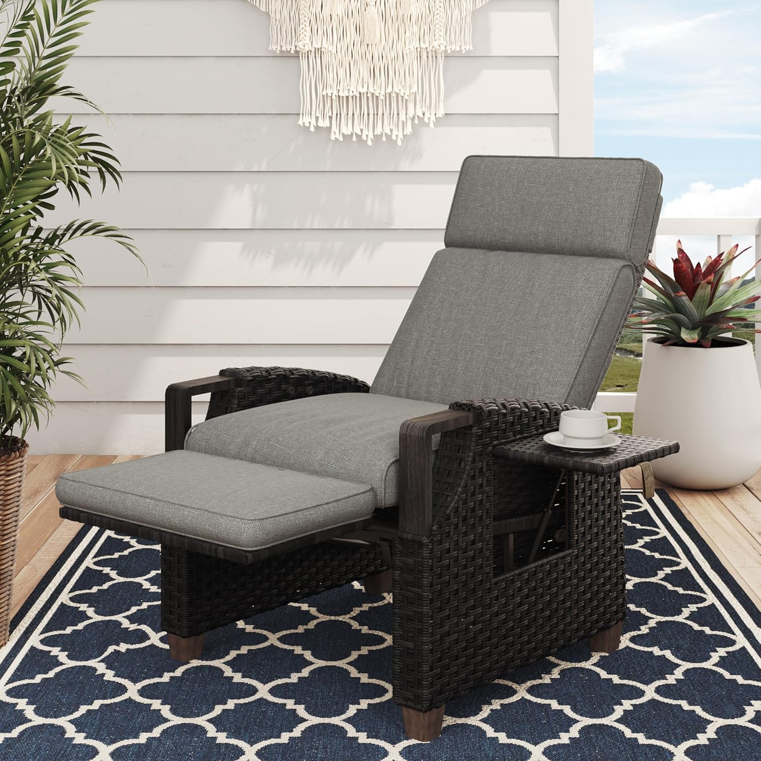 Outdoor Waterproof Recliner (with Flip Table and Cushion)