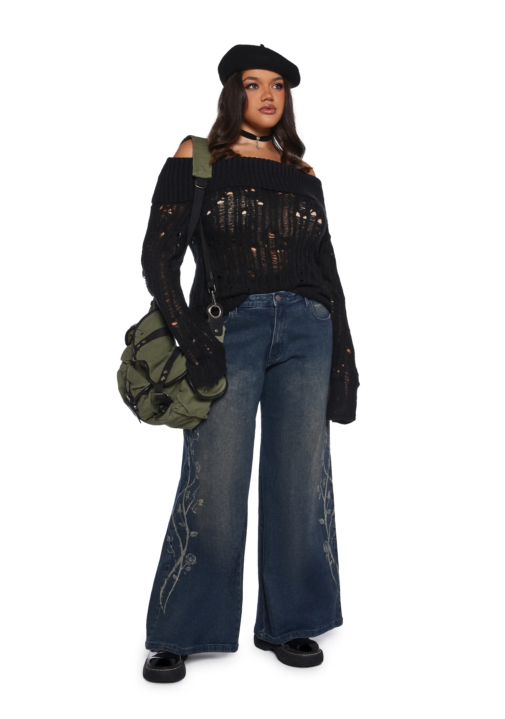Plus Rose Sightings Wide Leg Jeans