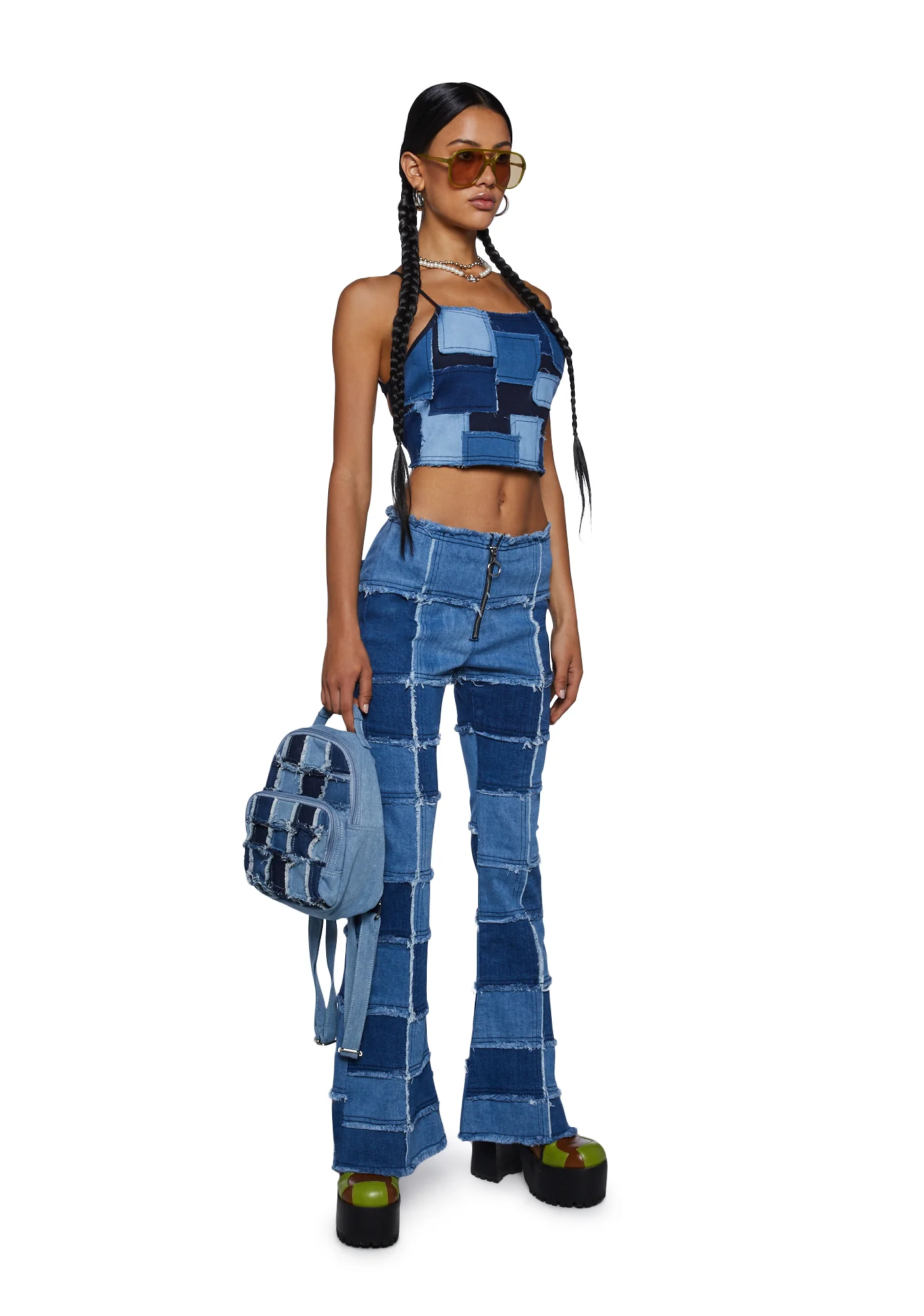 Raise The Vibration Patchwork Denim Flares